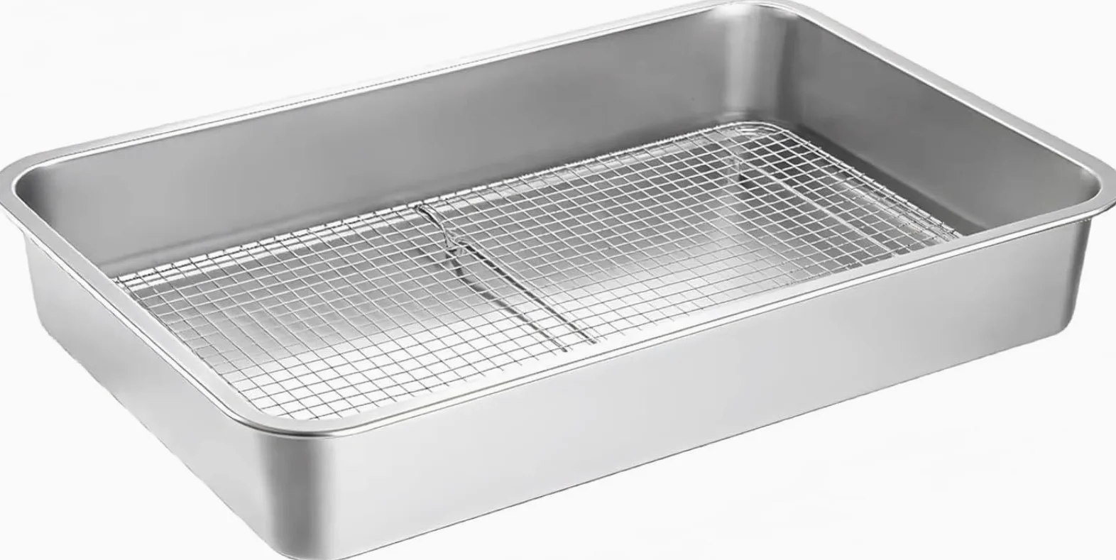 Heavy Du en bandeja de asado de acero sin forma de acero con estante, hoja de hornear profunda para pollo de pavo, bandeja de cocina segura para horno, lavavajillas fácil de limpiar, 17.5x13.6 pulgada