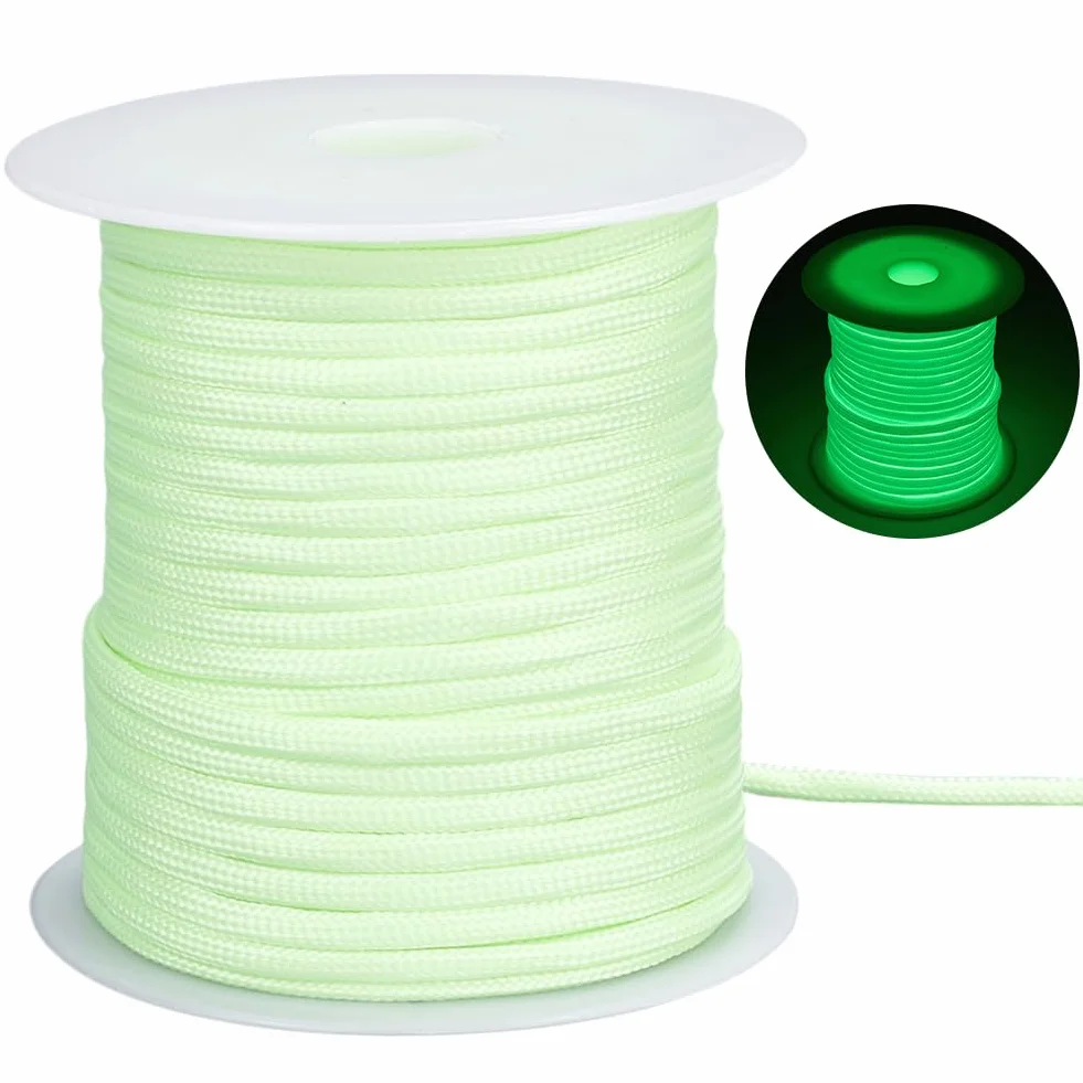 Cuerda de Paracaídas 102 Metros 31 pie Que Brilla en la Oscuridad Kit Paracord Poliéster Verde 4mm Multifuncional Luminoso Carrete Manualidades