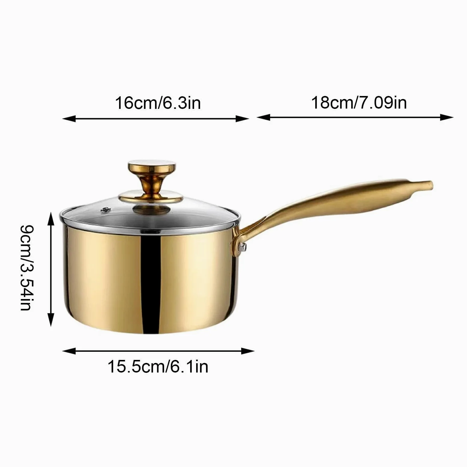 Cazo Para Salsas Cacerola de Cocina Fabricada en Acero Inoxidable con Mango | Olla Pequeña Para Cocinar, Tapa Incluida Para Hogar Cocina Restaurante Al Aire Libre Jardín Ca