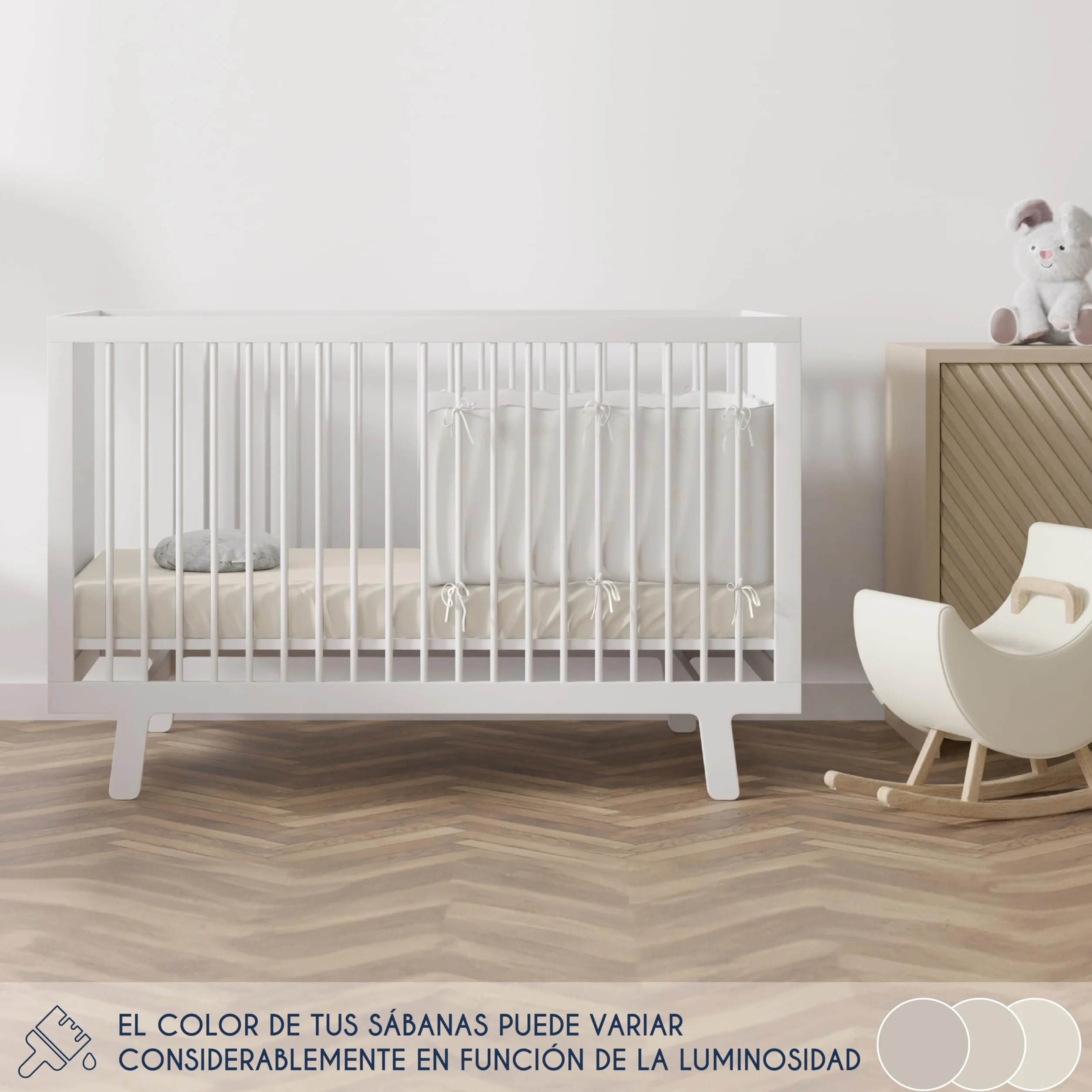 Dreamzie Juego de 2 Sabanas Cuna 60x120 Algodon Ajustables - Oeko Tex Certificado - Blanco Y Beige - Sabana Bajera Cuna 60x120 Algodon 100% Jersey
