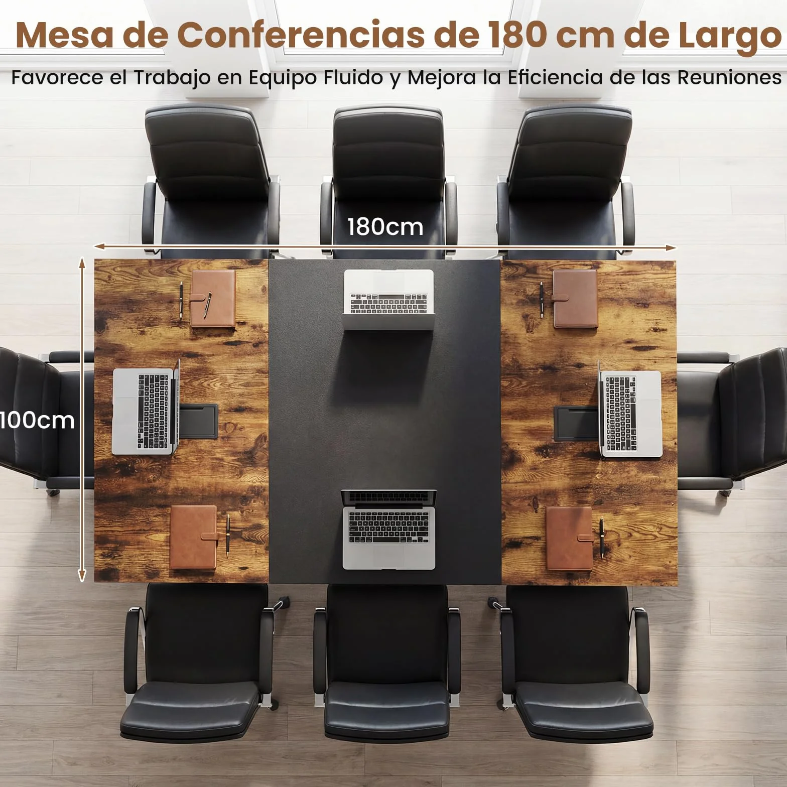 COSTWAY Mesa de Conferencias Grande, 6-8 Personas, 180 x 100cm, Mesa de Reuniones, Marco Metálico, Escritorio Industrial Oficina Sala