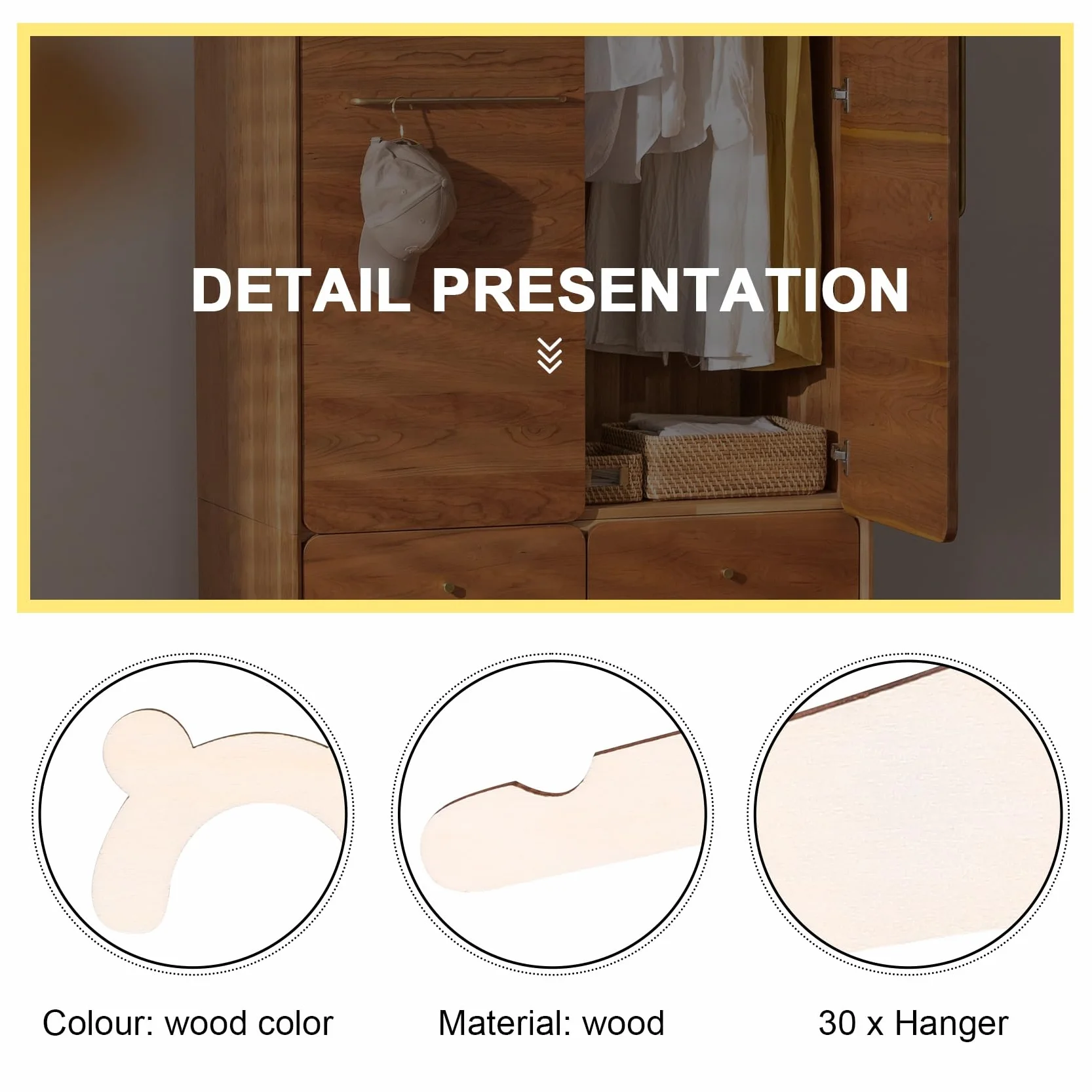 Perchas de Madera Natural para Ropa - 30 Piezas para Perchero Infantil