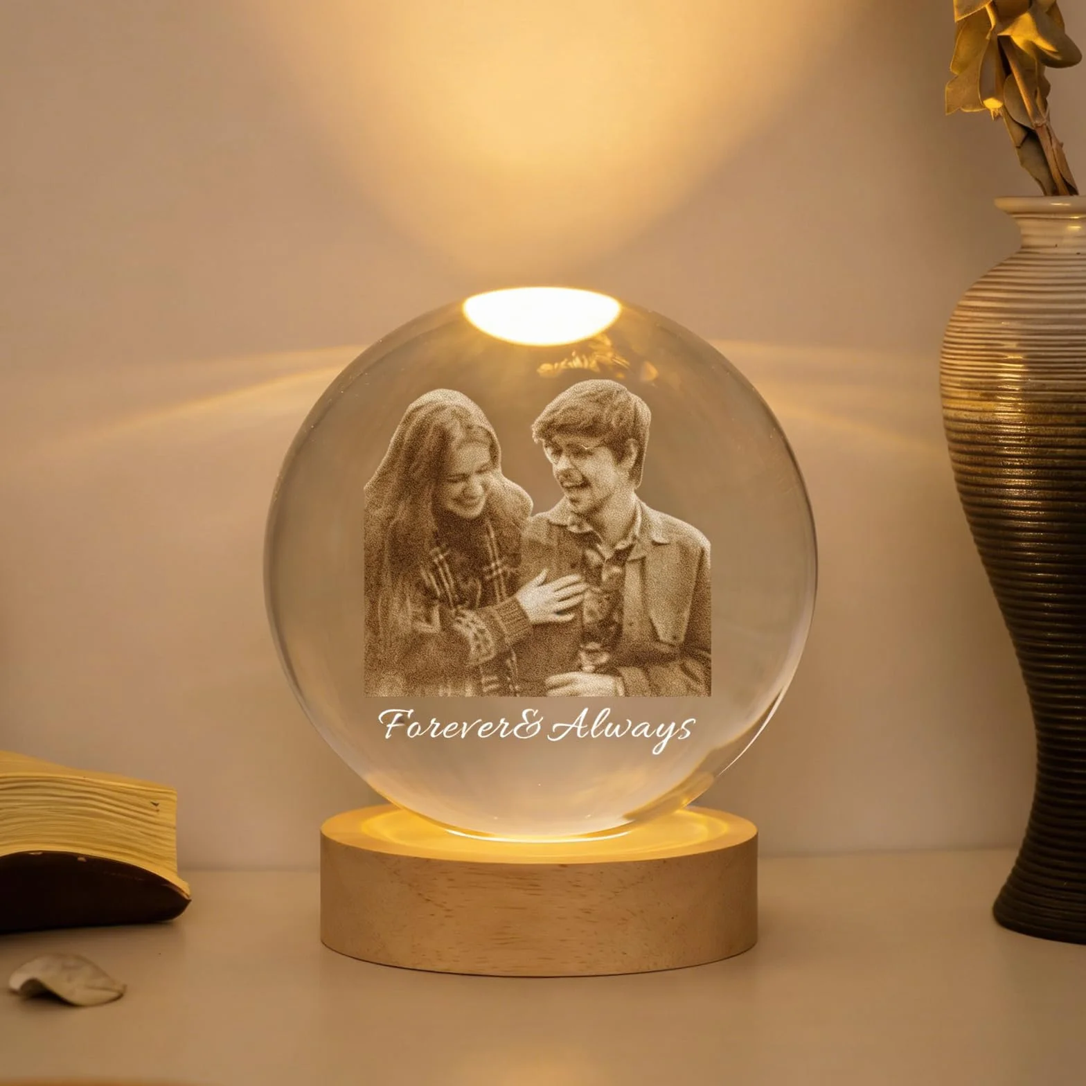 Bola de cristal personalizada grabada con foto para amantes, familiares, perros, gatos, cumpleaños, boda, graduación conmemorativa (redonda)