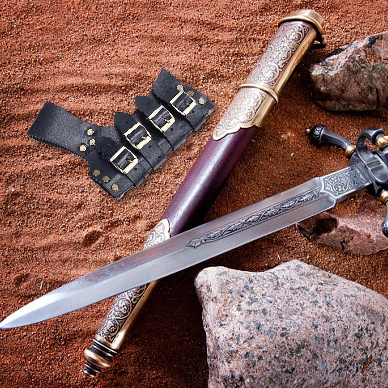 GORGECRAFT Faux Leather Sword Holster Belt Universal Sword Holder Medieval Marrón