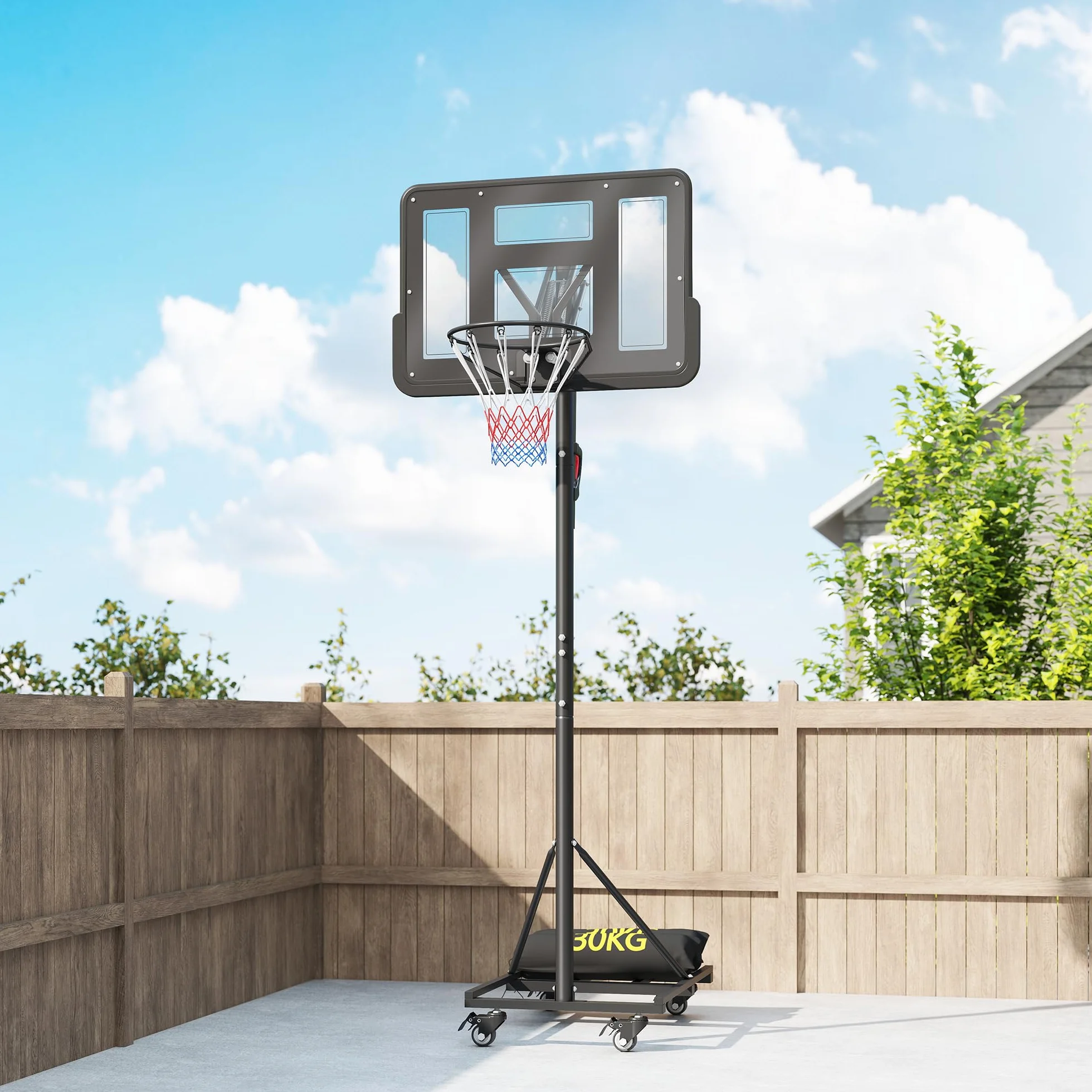SPORTNOW Canasta de Baloncesto Exterior Altura Ajustable 235-305 cm Portátil Tablero Irrompible 110 cm Ruedas Saco de Peso Negro