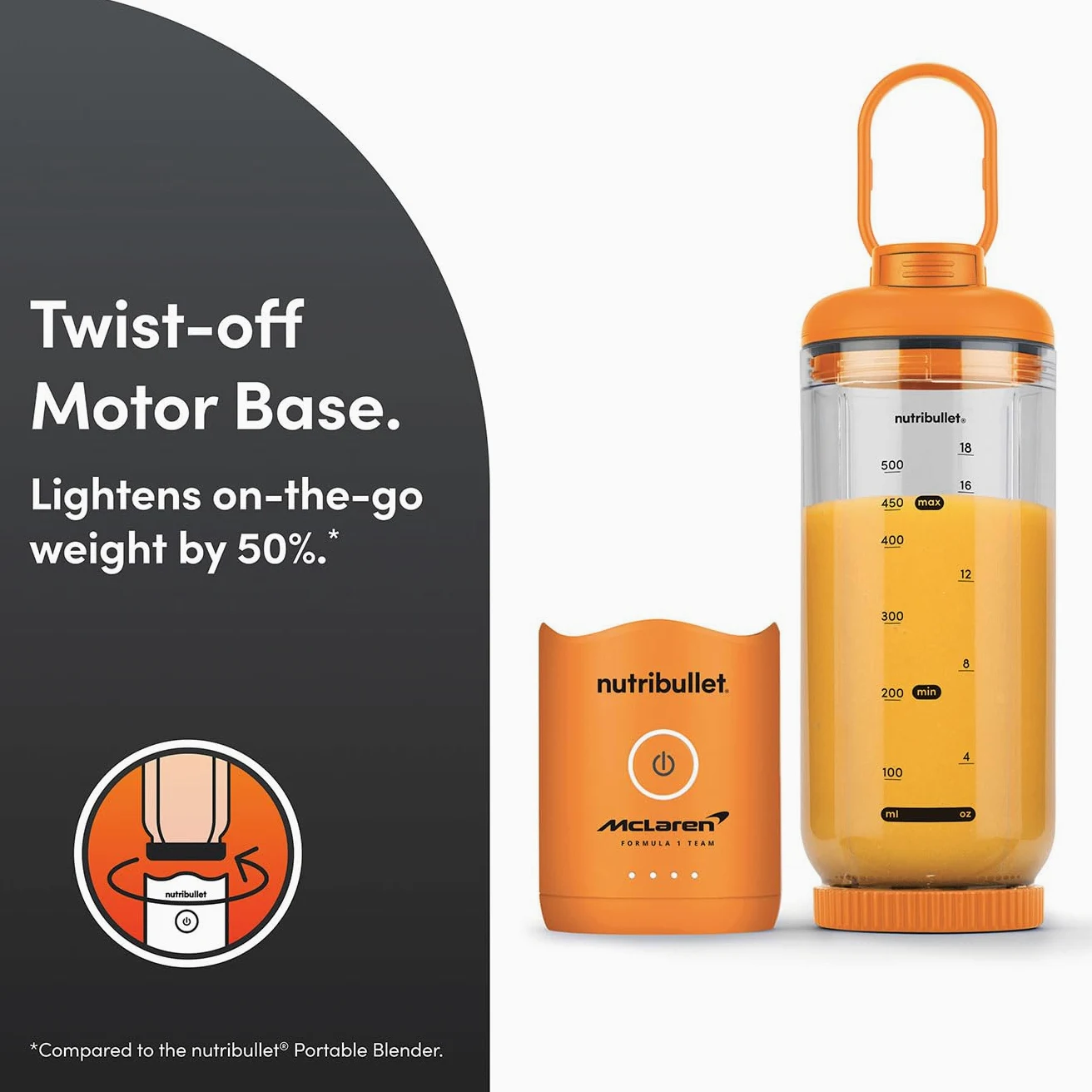 nutribullet Flex - Licuadora portátil en colaboración con McLaren Formula 1 Team & Mastercard - Naranja papaya - 600 ml de alta capacidad - Licuadora de viaje compacta con cuchillas desmontables e