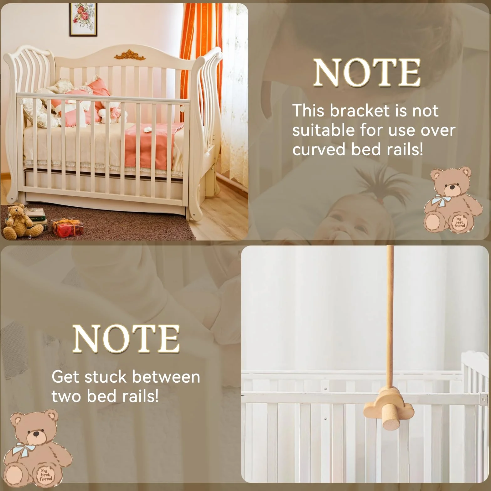 Soporte Móvil para Cuna de Bebé, Brazo de Madera, Diseño Nube, para Colgar Juguetes