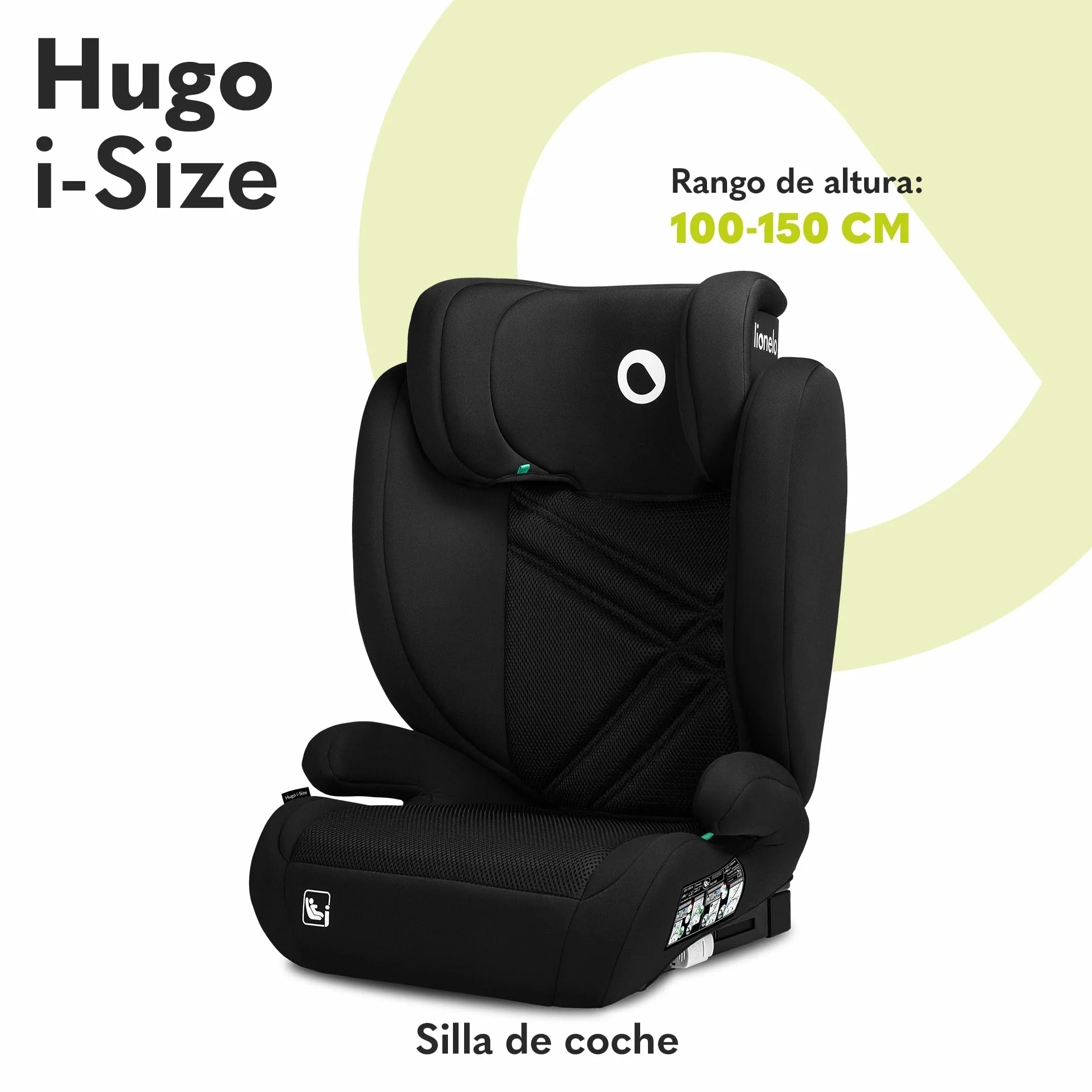 LIONELO HUGO I-SIZE Silla de coche para bebés, Grupo 2 3, de 100 cm a 150 cm Montaje ISOFIX Reposacabezas Memory Foam ajustable Protección lateral Reposabrazos cómodos Respaldo extraíble