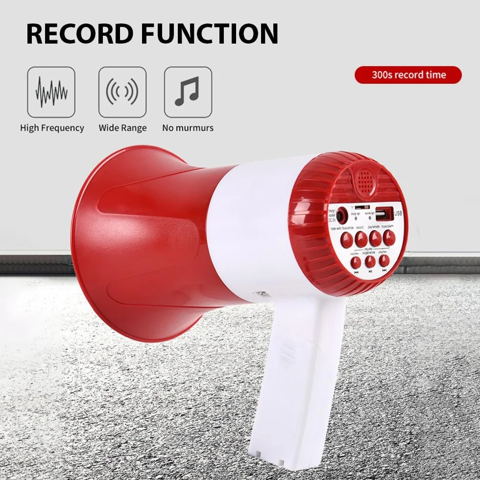 Megáfono Amplificador 50W Altavoz Portátil USB TF BT Sirena Alarma