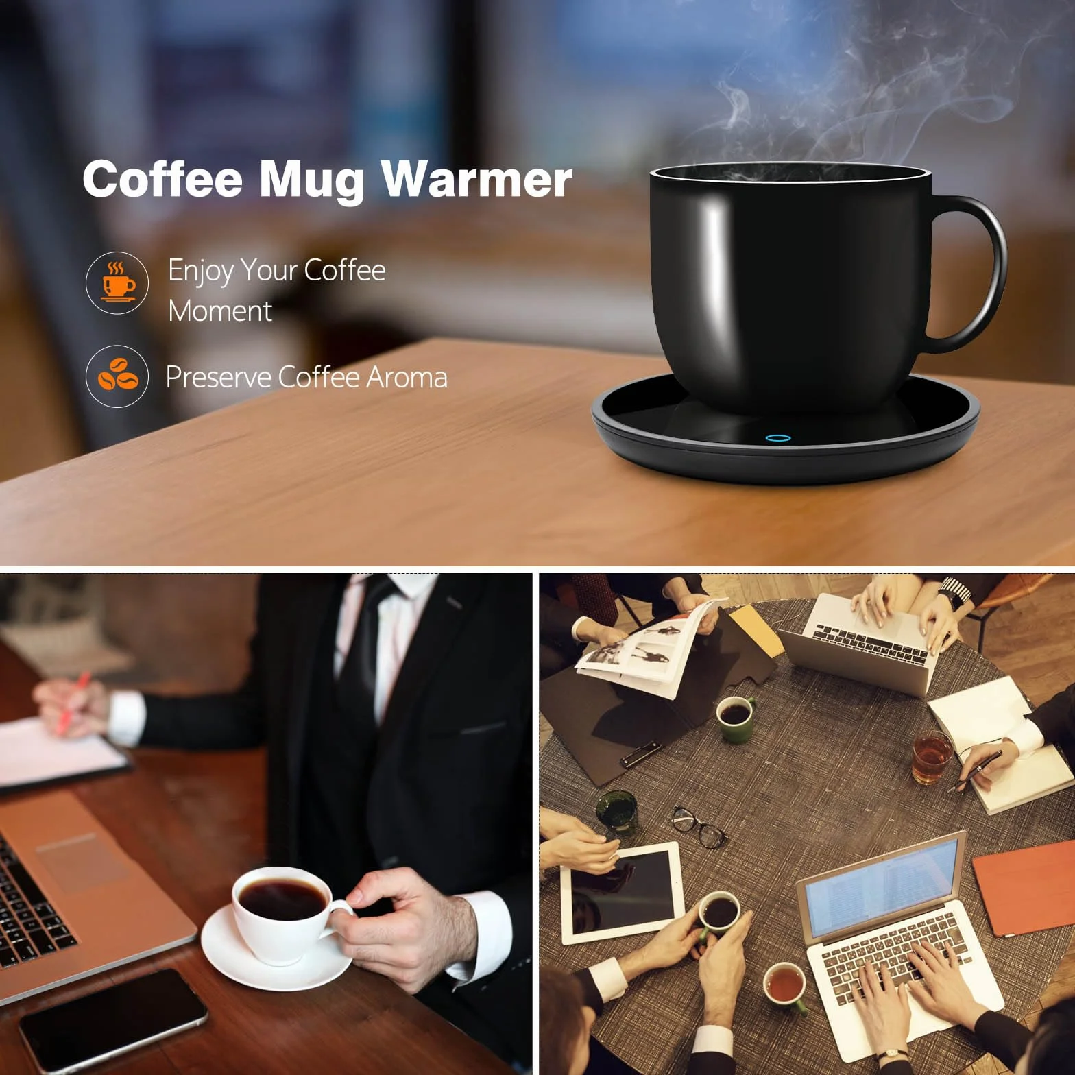Calentador de Tazas de café, Calentador eléctrico de Velas con Apagado automático, Calentador de Tazas para Escritorio de Oficina, ajustes de Temperatura, Calentador de Tazas eléctrico para Bebidas