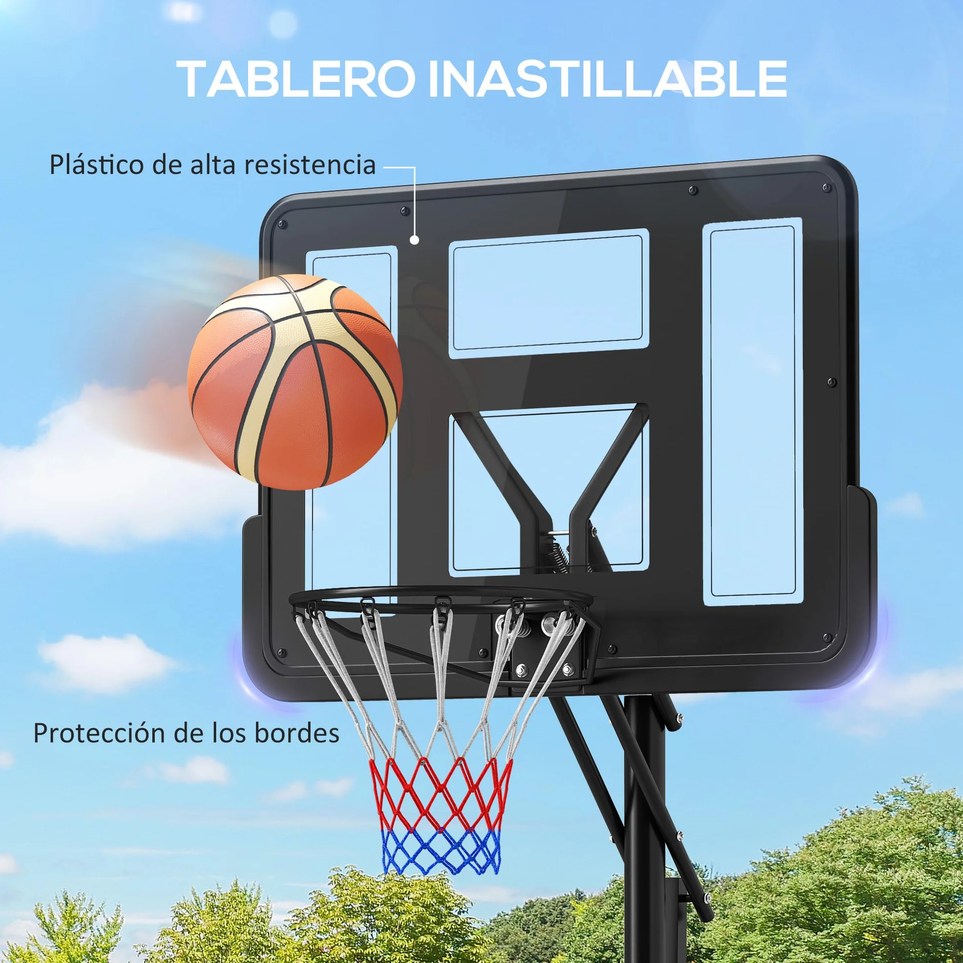 SPORTNOW Canasta de Baloncesto Exteriores Interiores Altura Regulable 235-305 cm Portátil con Base Rellenable Ruedas Negra