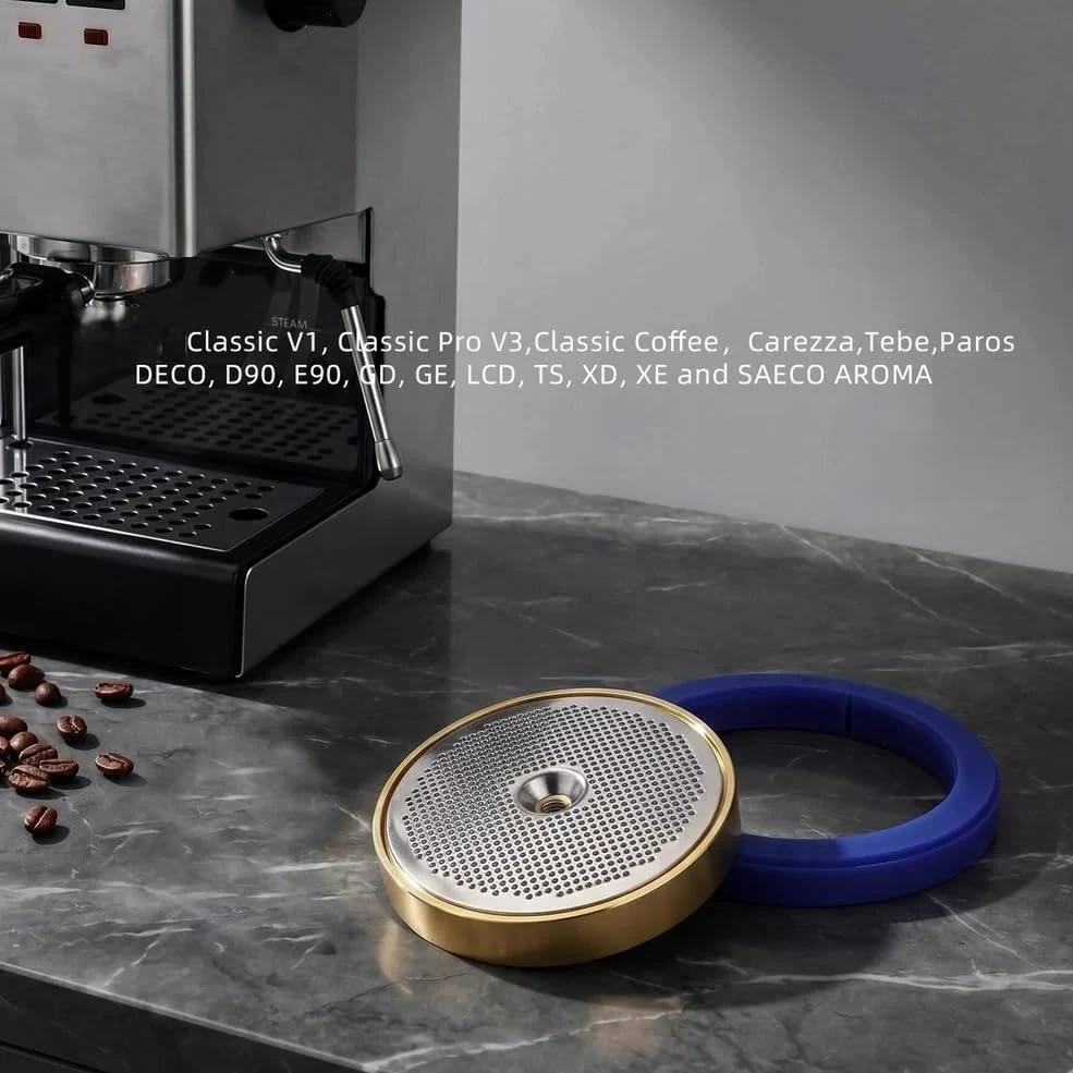 Kit de repuesto de cabezal de preparación para cafetera con pantalla de filtro y anillo de sellado para máquina de café espresso, acero inoxidable, tono dorado (juego