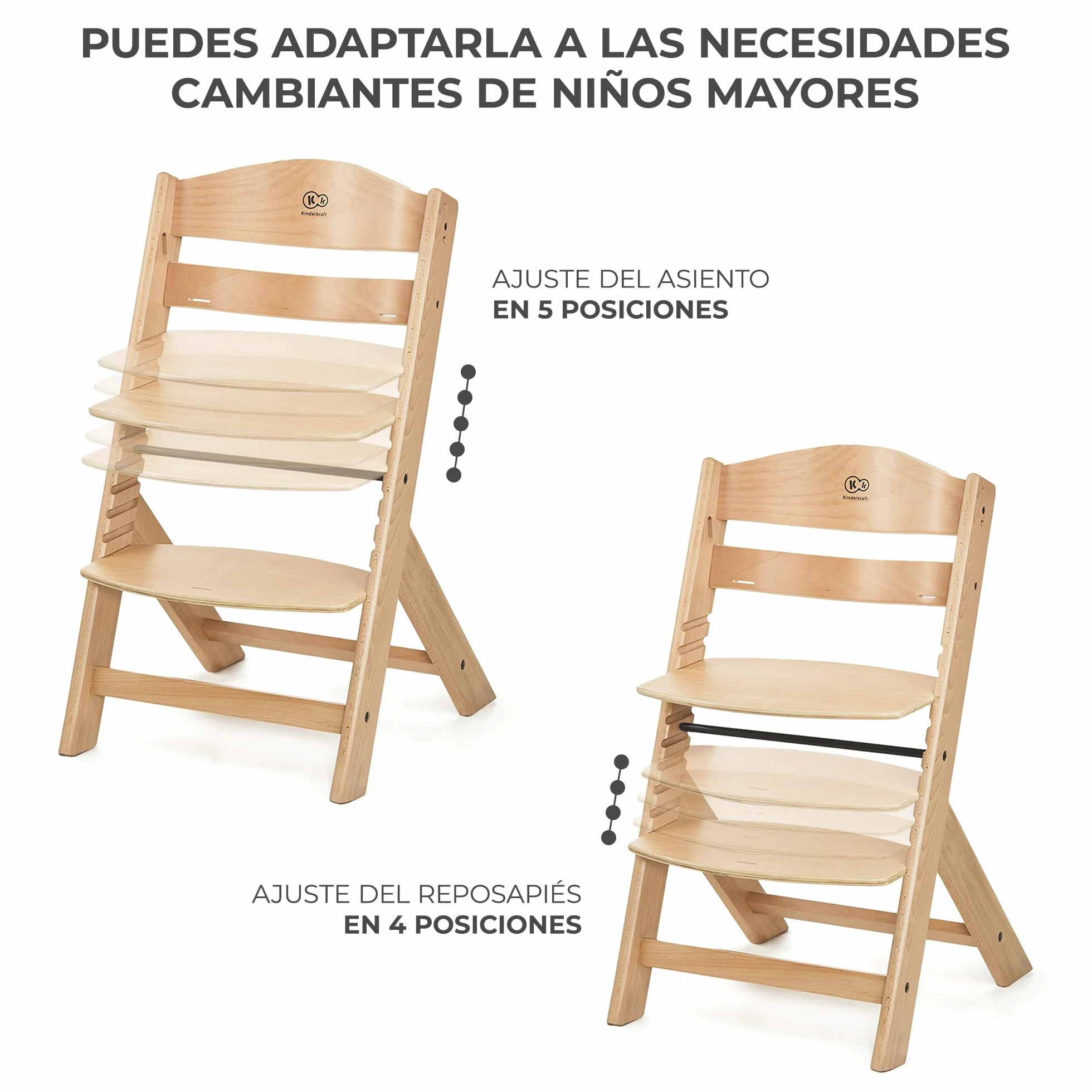Kinderkraft ENOCK Trona bebé de Madera + Hamaca Bebé CALMEE, Silla alta Infantil Evolutiva Ergonómica, Gris