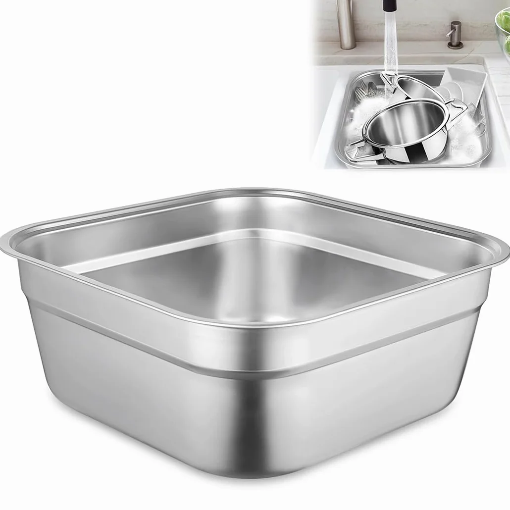 Cuenco de acero inoxidable, recipiente cuadrado grande para fregadero, recipiente de cocina multiusos, lavabo de verduras, plato resistente para el hogar