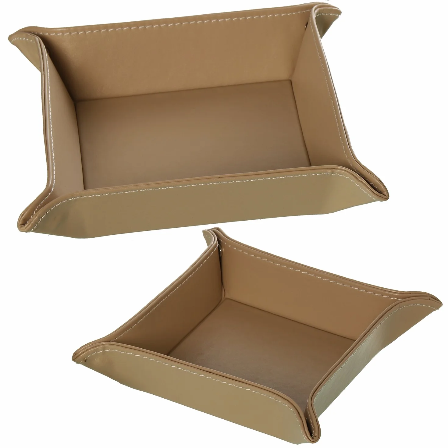 DRW Set 2 vaciabolsillos de Polipiel en Beige 18x18x4,5 y 15,5x15,5x3cm