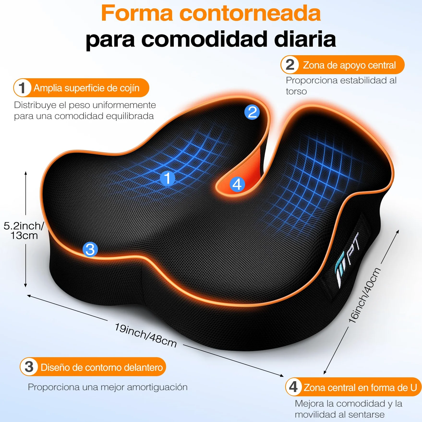 POOTACK Cojín Silla Oficina, Cojín para Silla de Espuma Viscoelástica, Cojín de Soporte Premium en Forma de U para Escritorio en Casa, Silla Gaming, Escritorio de Oficina
