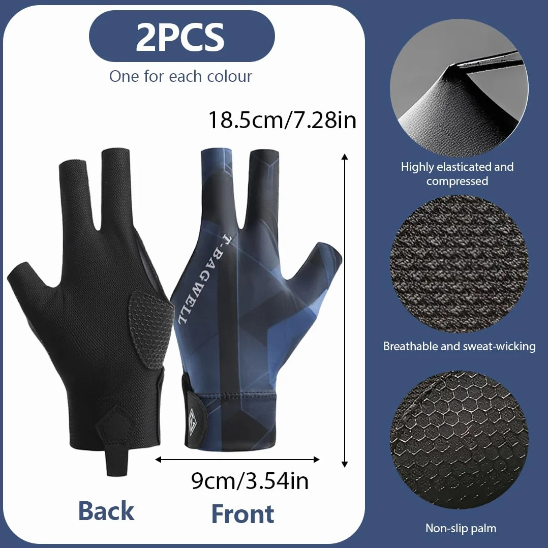 Guantes de Billar de 2 Piezas, para Zurdos, Snooker, Taco de Billar, Ajustables, Antideslizantes