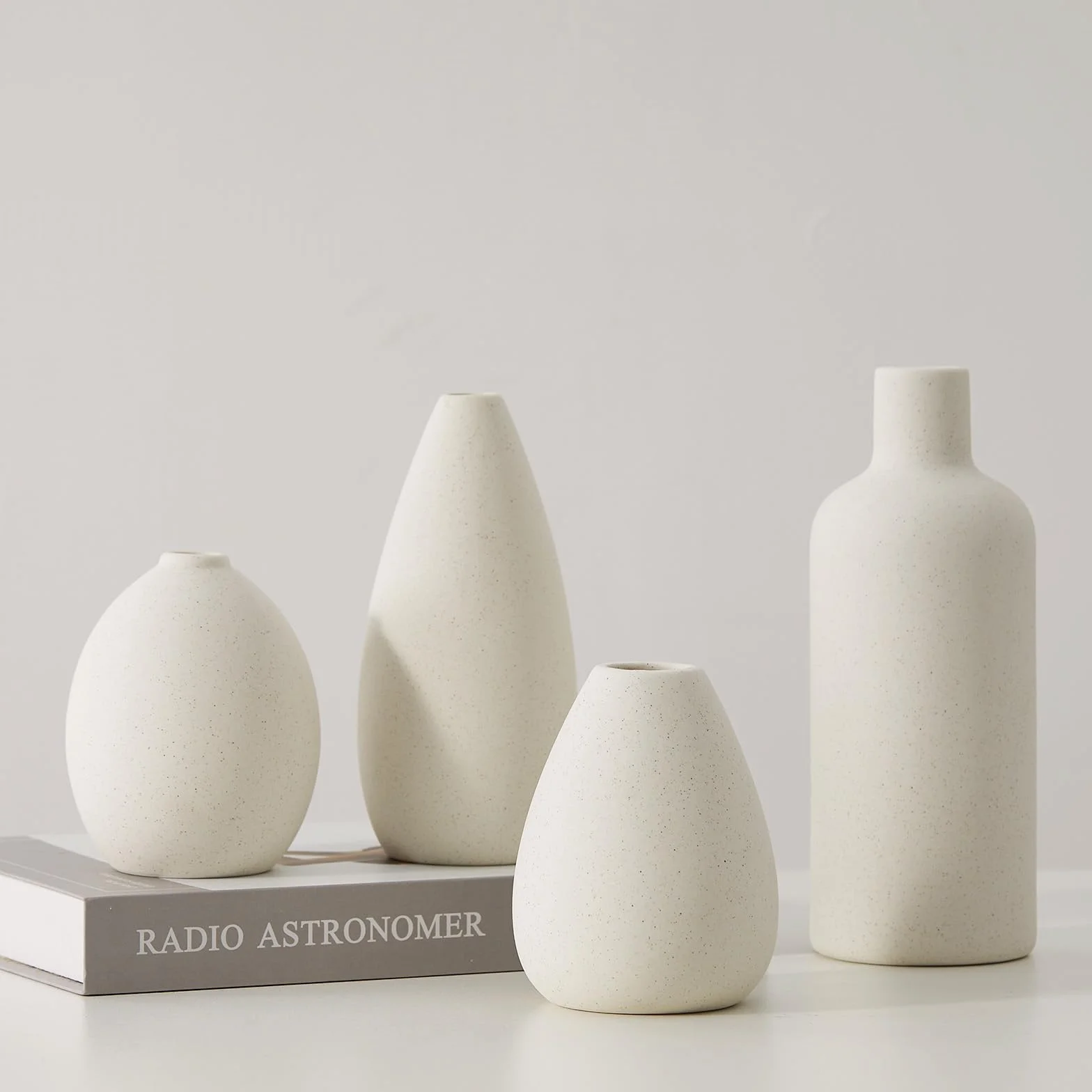 EMABT Jarrón de cerámica Blanco Set 4 pequeños para Flores, únicos para Piezas centrales, Modernos Decorativos para decoración del hogar Entrada de Mesa (Blanco)