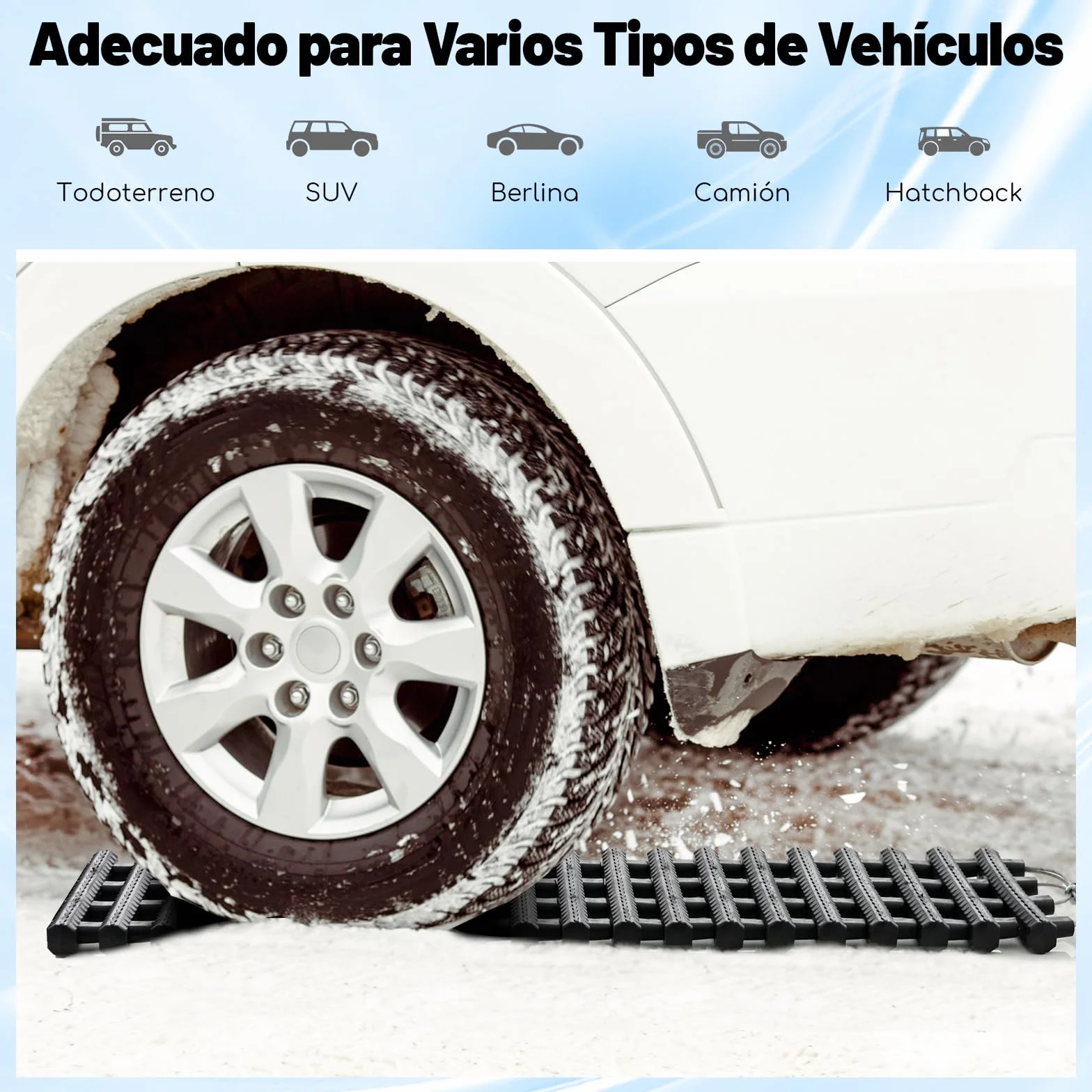 COSTWAY Juego de 2 Almohadilla Antideslizante Para Neumáticos, Alfombra de Tracción Enrollable de TPR, Tablas de Recuperación Plegable con Bolsa para Nieve, Hielo, Barro, Arena (82 x 21 x 2,8 cm)