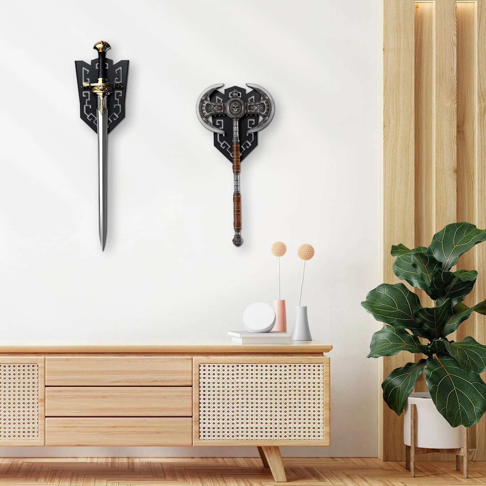 Soporte de pared vertical para espadas hachas arcos dagas