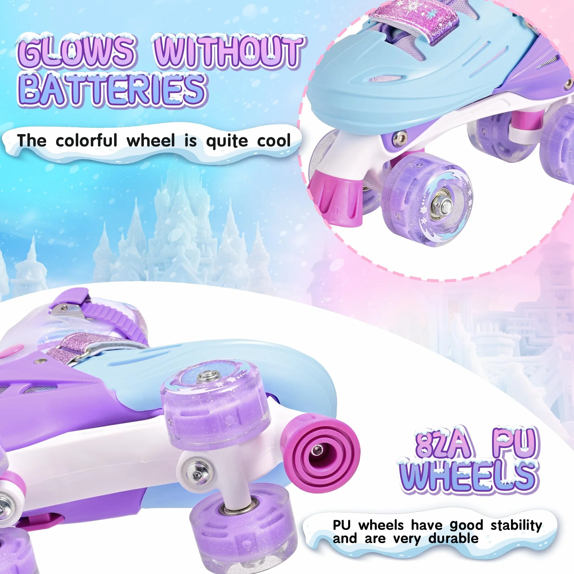 2PM SPORTS Patines de 4 Ruedas Rosa Violeta Niñas Ajustables para Niños Principiantes Interior Exterior