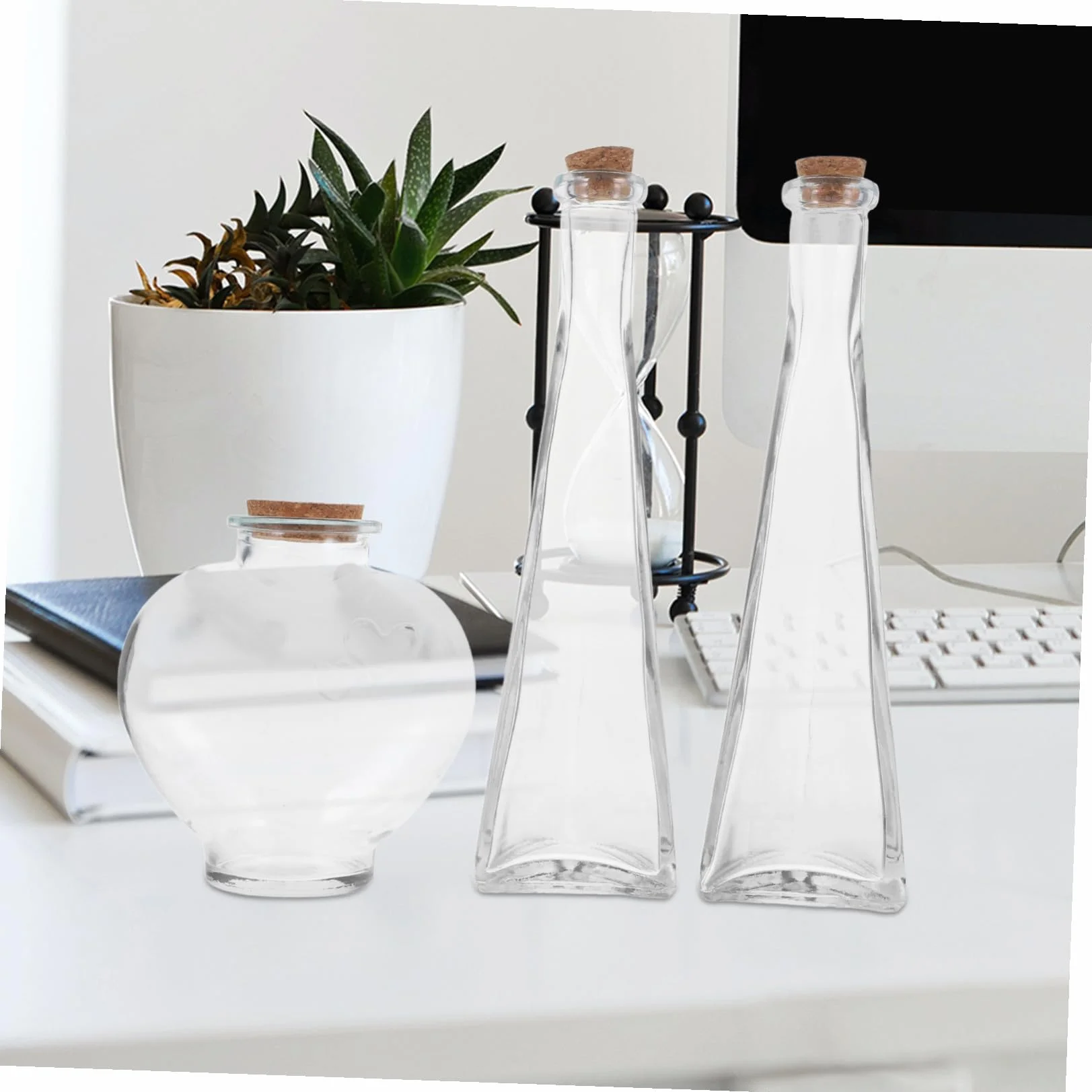 Juego de 3 Botellas Decorativas de Vidrio para Marco Ceremonia Arena Forma de Corazón y Prisma, Ideales para Boda y Uso DIY