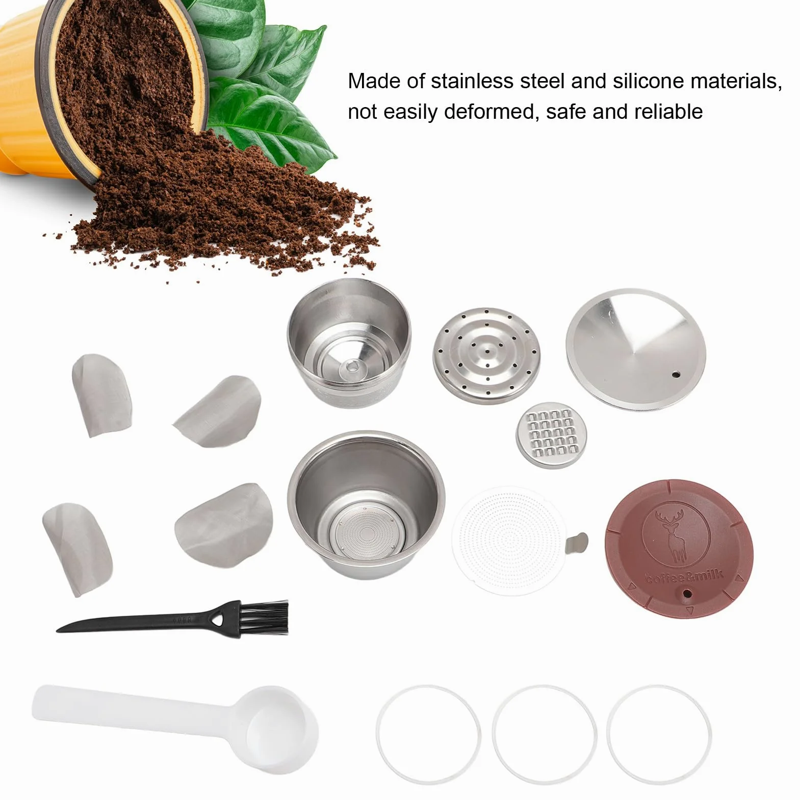Cápsula de café de Acero Inoxidable, Cápsulas de Reutilizables, Cápsulas de café Recargables, Filtros de Tazas de Acero Inoxidable, Tapa de Silicona Fácil de Limpiar, Portátil,