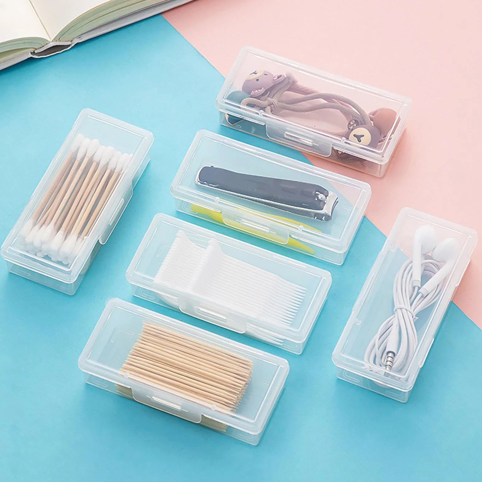 Hisopo de algodón – Organizador de soporte para uso de tocador, estuche de almacenamiento portátil transparente con compartimento compacto y recipiente de accesorios de baño para palillos de oídos