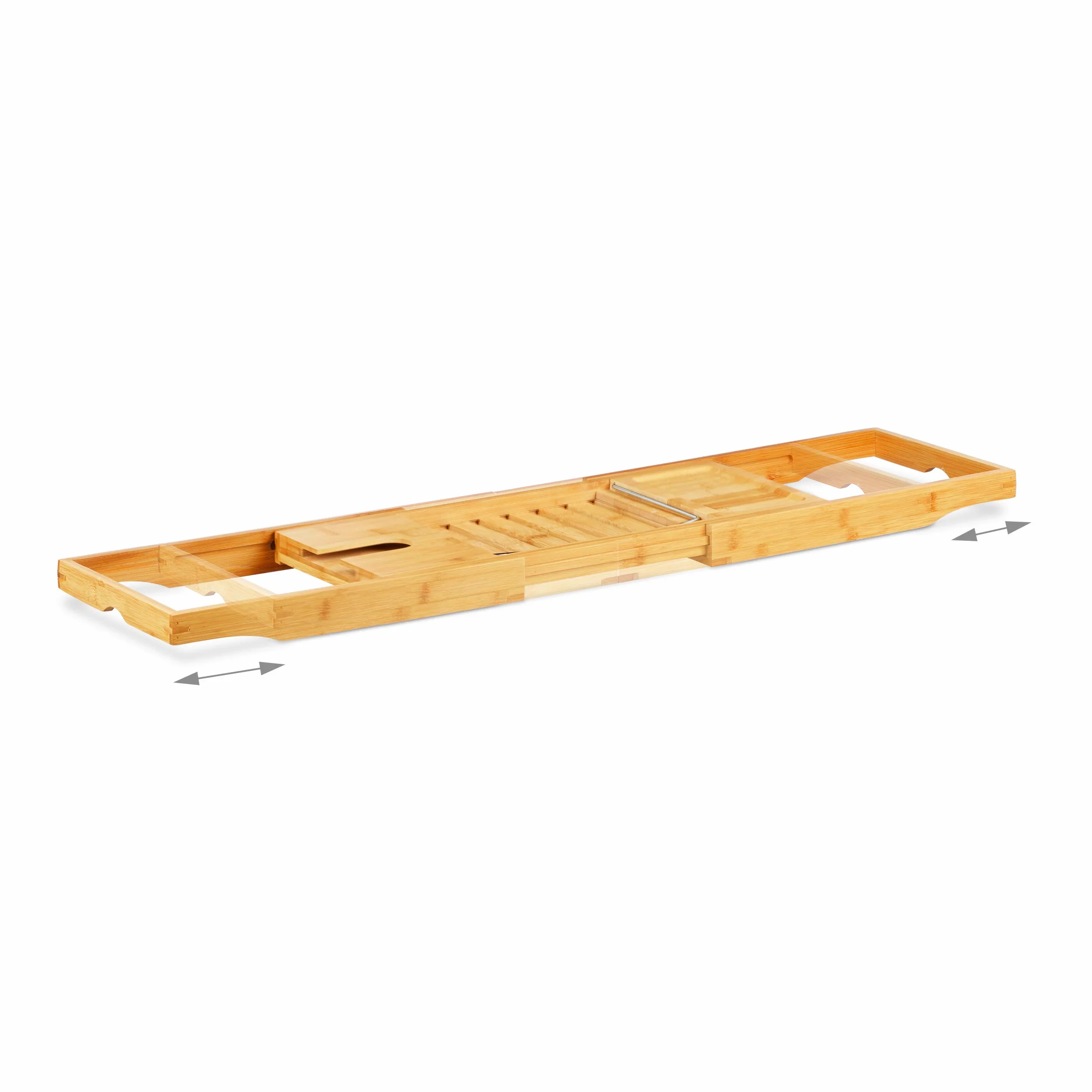 Relaxdays Bandeja Bañera, Tabla de Baño, Ajustable, Atril Libros, Soporte Copas, Bambú, 1 Ud., 17,5 x 70 x 22 cm, Marrón