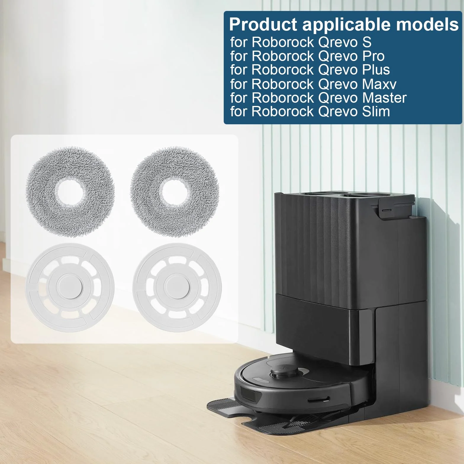 Paños de fregona con Soporte de Repuesto para Roborock Qrevo S/Qrevo Pro/Qrevo Plus/Qrevo Maxv/Qrevo Master/Qrevo Slim Aspiradora, 2 soportes de repuesto + 2 Paños de Repuesto