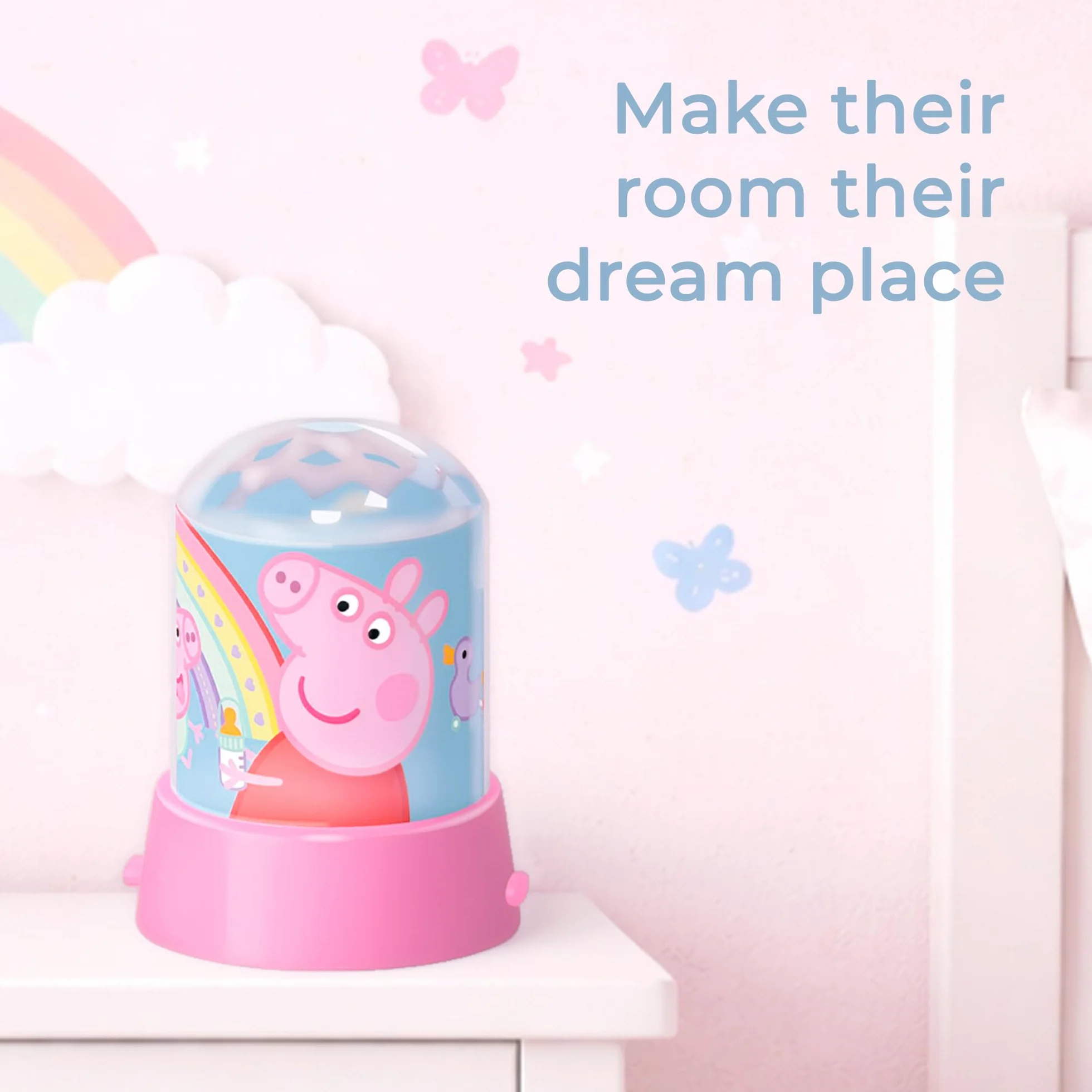 WONDEE Peppa Pig Lámpara Proyector Infantil 2 Modos Quitamiedos Fija y Proyector de Luces Regalos para Bebés Niñas Niños 6 meses a 5 años