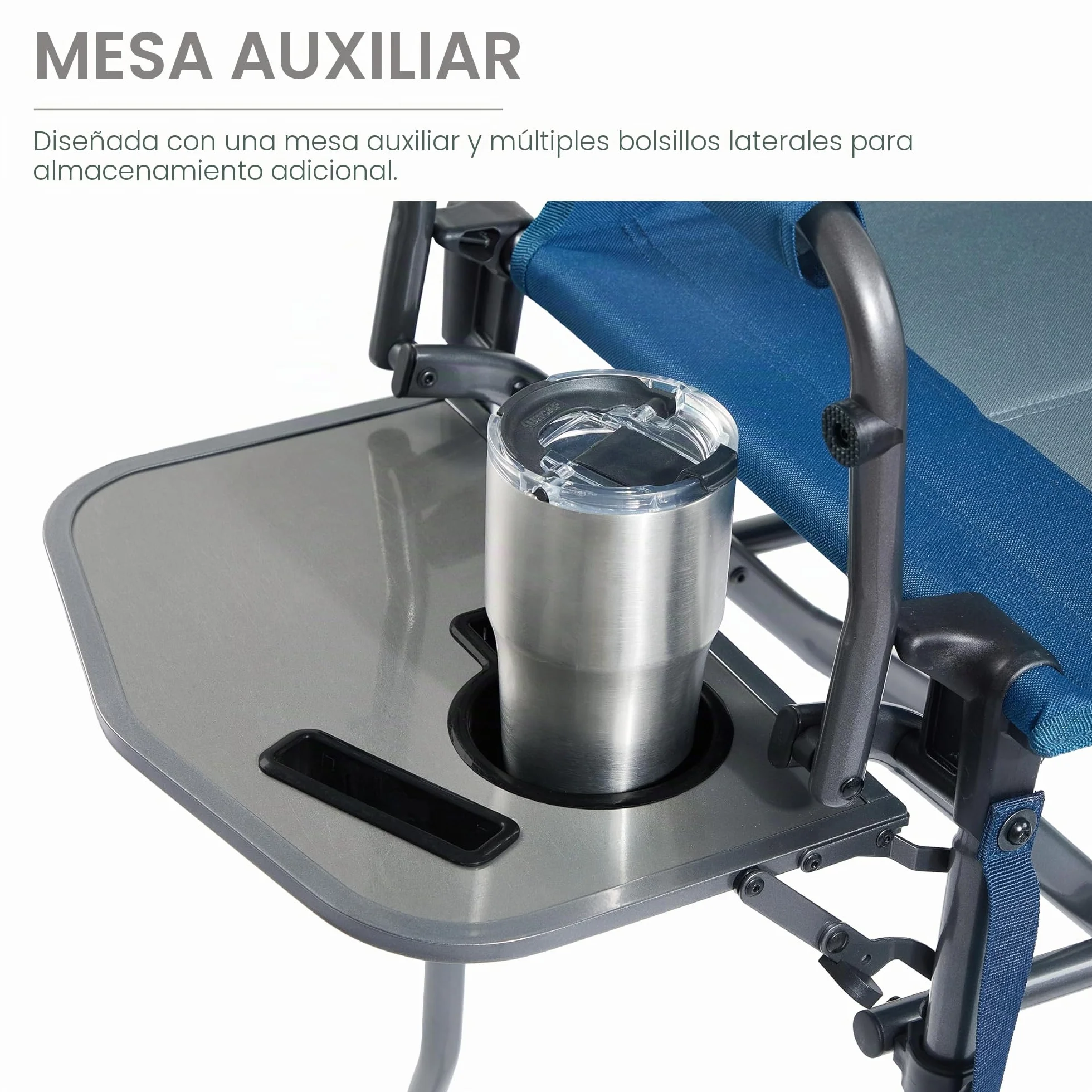 EVER ADVANCED Silla plegable portátil de 30.7 pulgadas de altura del asiento, silla de directores, taburete de bar alto plegable con mesa auxiliar para maquilladores, camping, eventos deportivos,