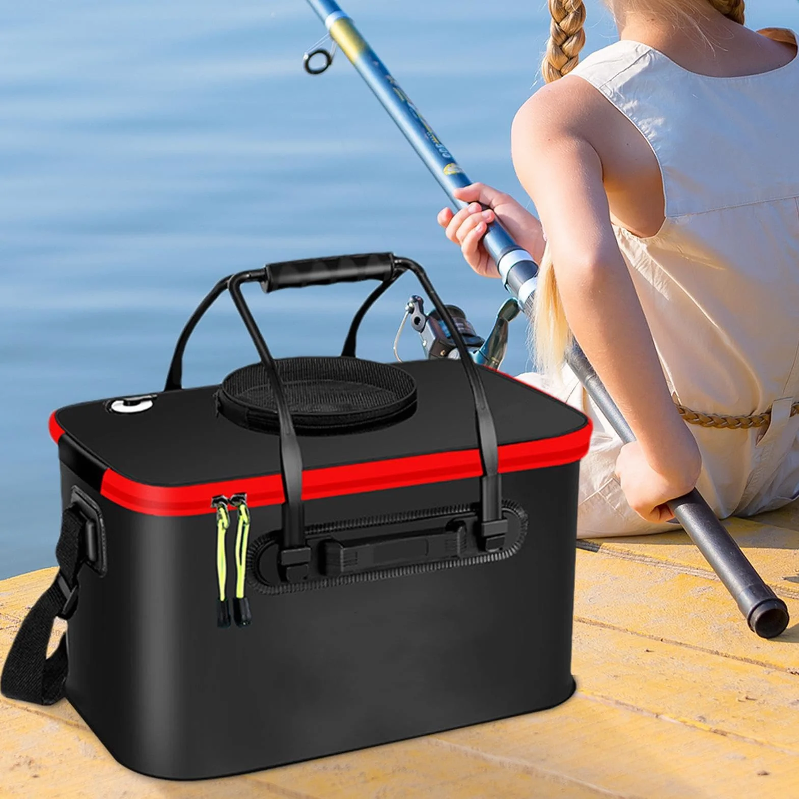 Cubo de Pesca Plegable EVA Contenedor de Cebo a Prueba de Fugas para Jardinería y Camping