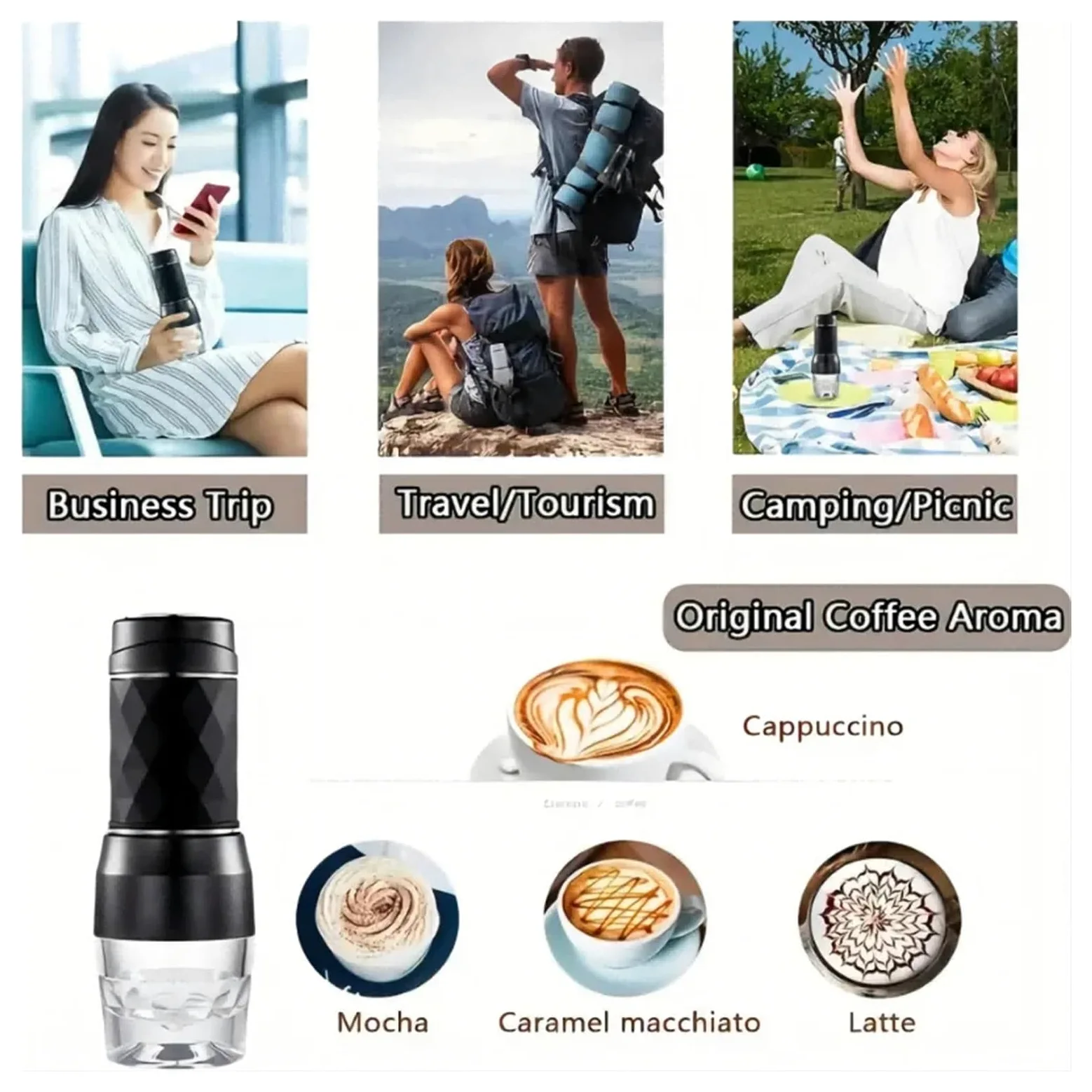 Cafetera portátil, Cafetera espresso portátil, mini cafetera que utiliza cápsulas y café molido, práctica cafetera espresso for viajes, campamentos y exteriores ,para vehículos recreativos, senderismo