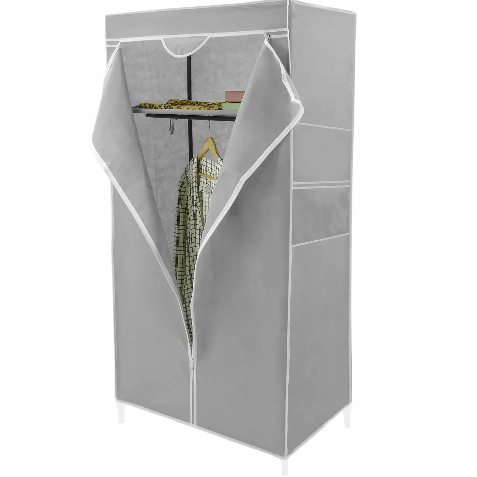 PrimeMatik - Armario ropero guardarropa de Tela Desmontable 70 x 45 x 155 cm Gris
