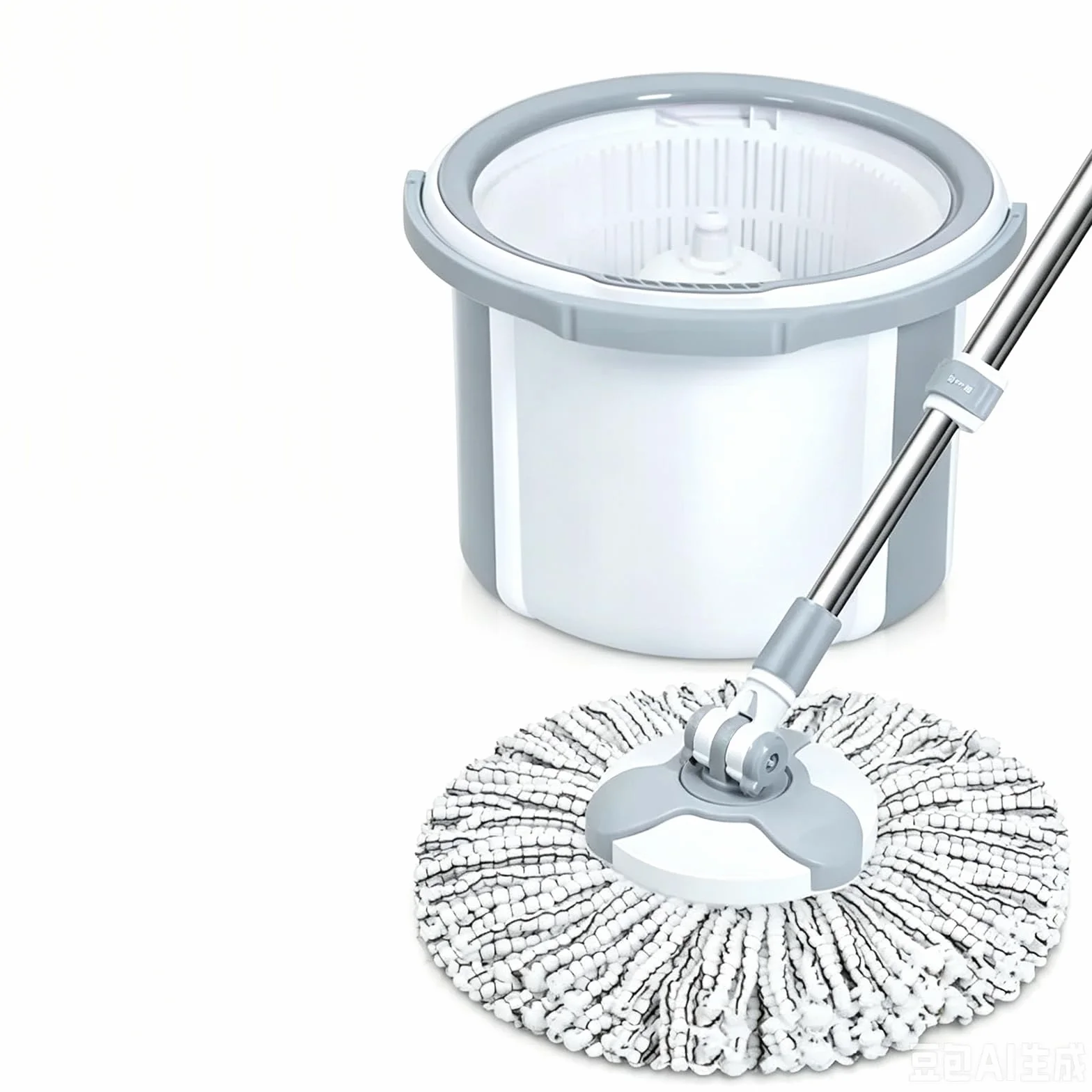 Trapeador Giratorio con Cubo, Sistema de Cubo único Redondo Manos Libres, trapeador de Piso de Microfibra húmedo y seco para Laminado,B