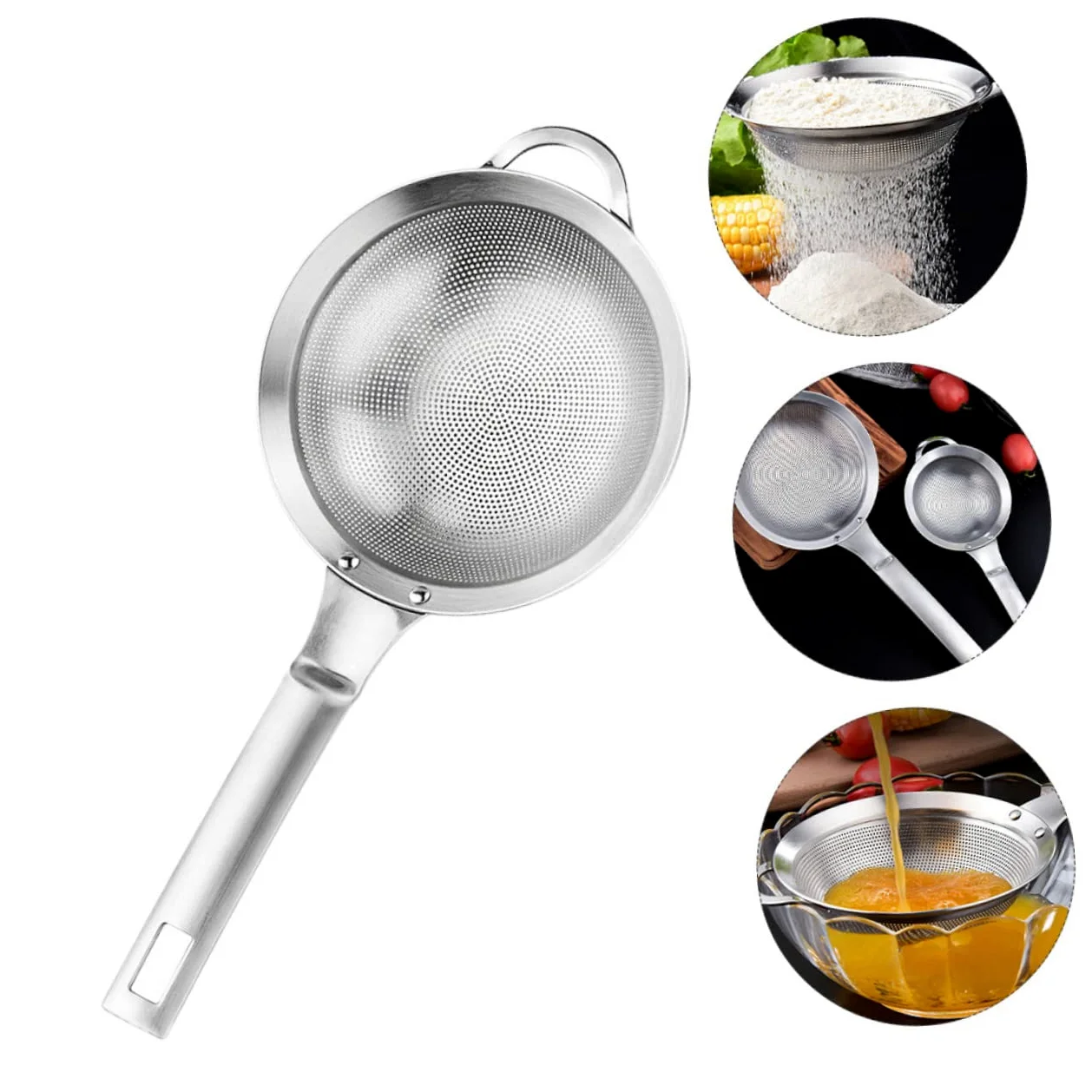Juego de colador de Acero Inoxidable de 2 Piezas con colador de Malla Fina y cucharón - Plata