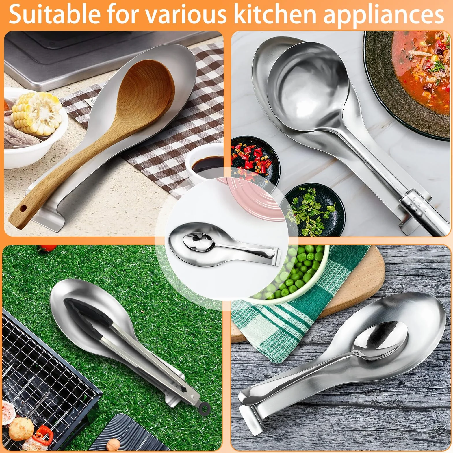 2 Piezas Soporte De Cuchara Plata Mate, Soporte De Cuchara De Acero Inoxidable Para Encimera De Cocina, Reposa Cucharas Cocina, Soporte Cucharas Cocina, Descanso Para Utensilios
