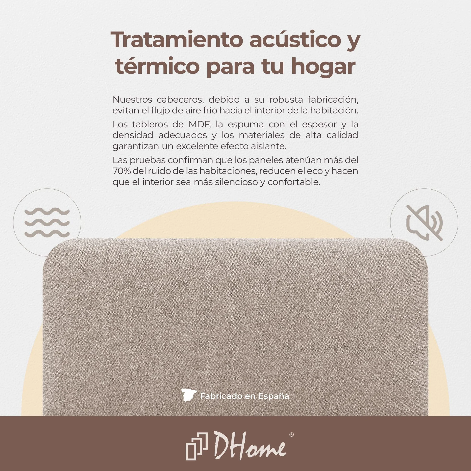 DHOME Cabecero Tapizado Liso Redondeado Tela Aqualine con Patas para Pared Acústicos Cabeceros Absorbentes Cabezal Cama Dormitorio (Arena, 135cm)