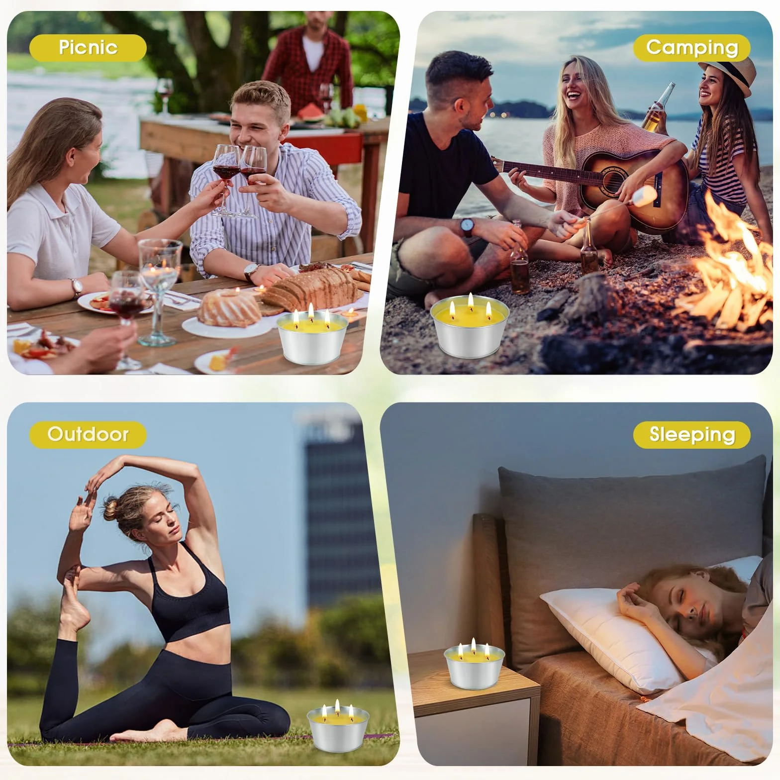 Lote de 2 Velas Grandes de Citronela - 120 Horas de Duración con 3 Mechas Vela Aromática de Cera de Soja Natural de Duración - Ideal para Jardines, Terrazas, Camping e Interiores