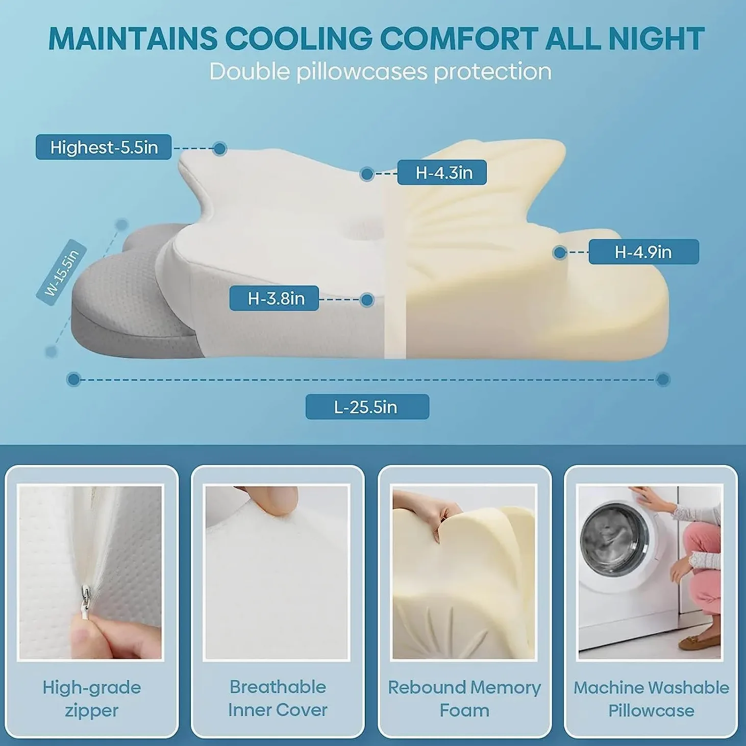 Almohada Cervicales y Cuello Viscoelástica Ortopédica | Almohadas cervicales para dormir antironquidos | Almohada Ergonómica | Almohada para Cervicales |Mejor Almohada Cervical |Almofadas Dolor Cuello