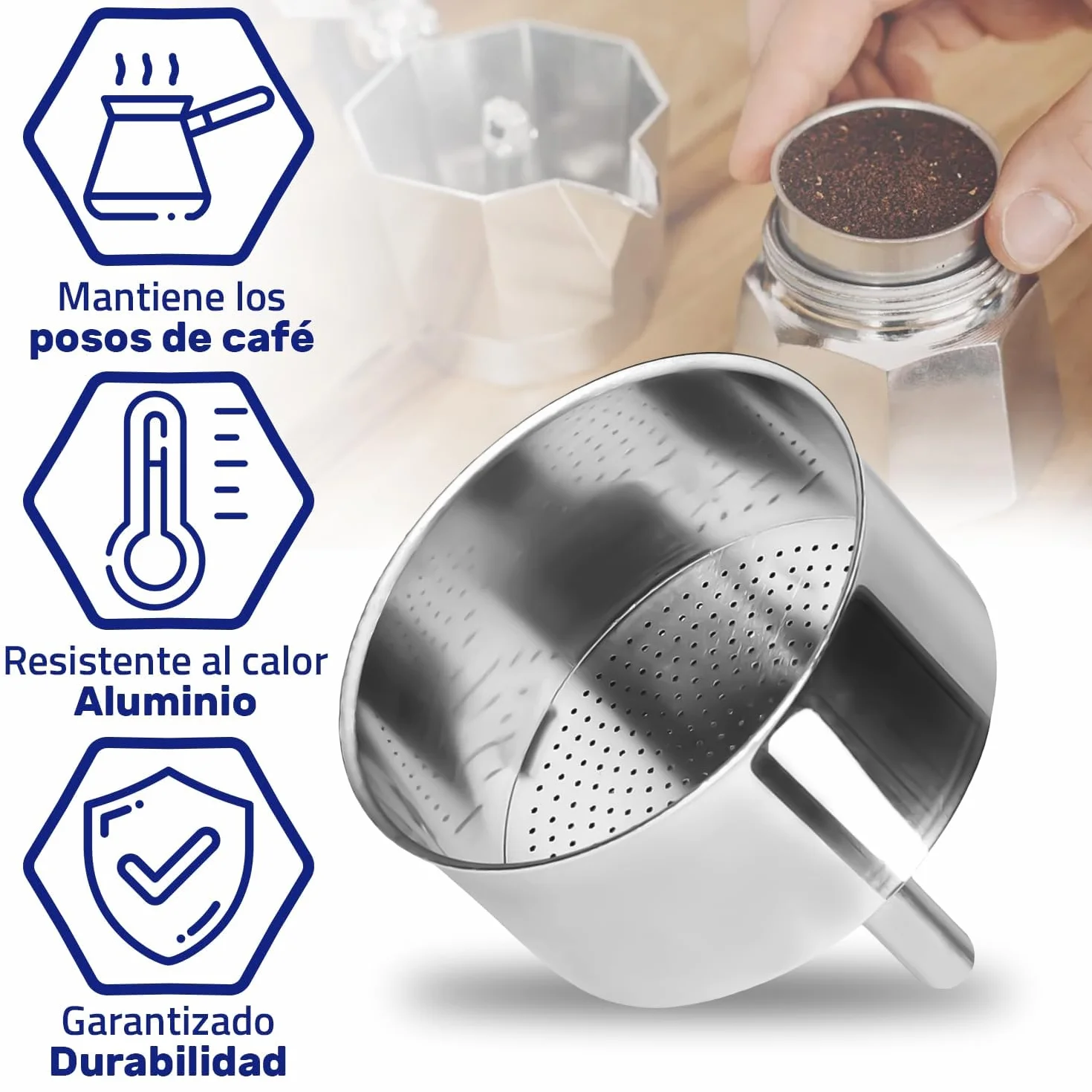 CABLEPELADO Embudo para cafetera italiana Moka, filtro de café, recipiente de repuesto de aluminio, diámetro 4,6 cm, adecuado para cafeteras con 1 taza