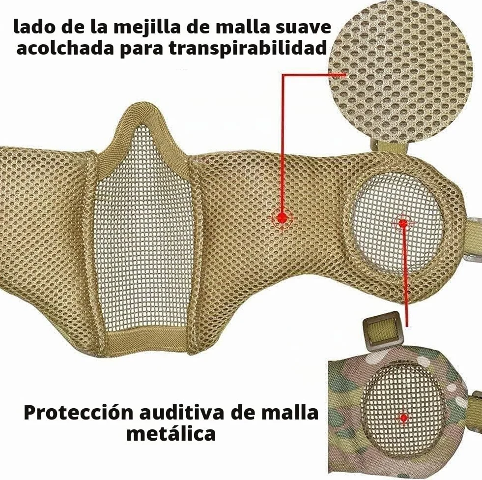 Casco Táctico Fast MH con Protección Auditiva Plegable y Máscara de Malla para Airsoft Paintball CS
