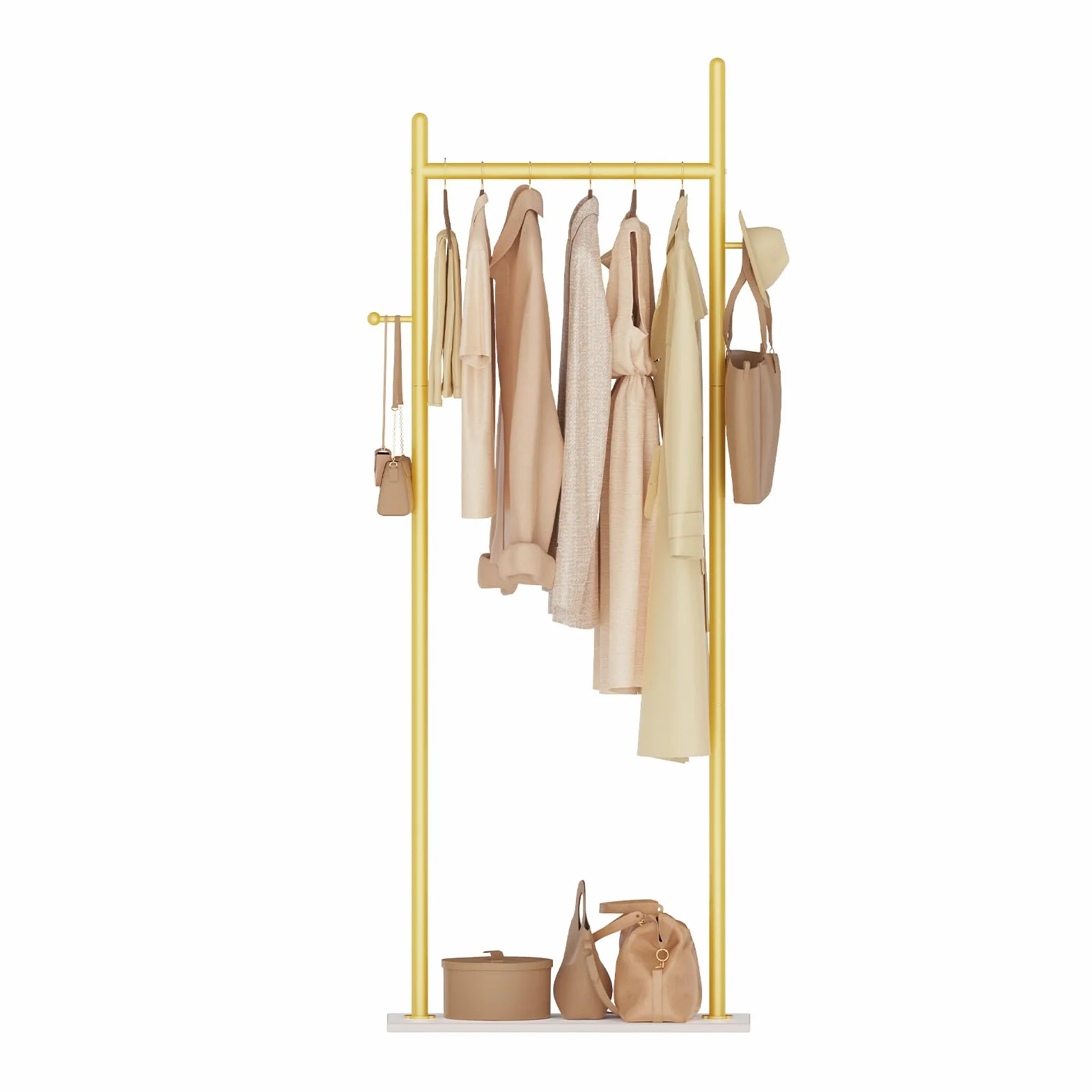 Perchero de Pie, Metal Perchas Independientes, 50x30x175 cm, Golden | Gran Colgador de Ropa Moderno Resistente con Placa Inferior de Roca Gruesa y 2 Ganchos, para Oficina, Dormitorio