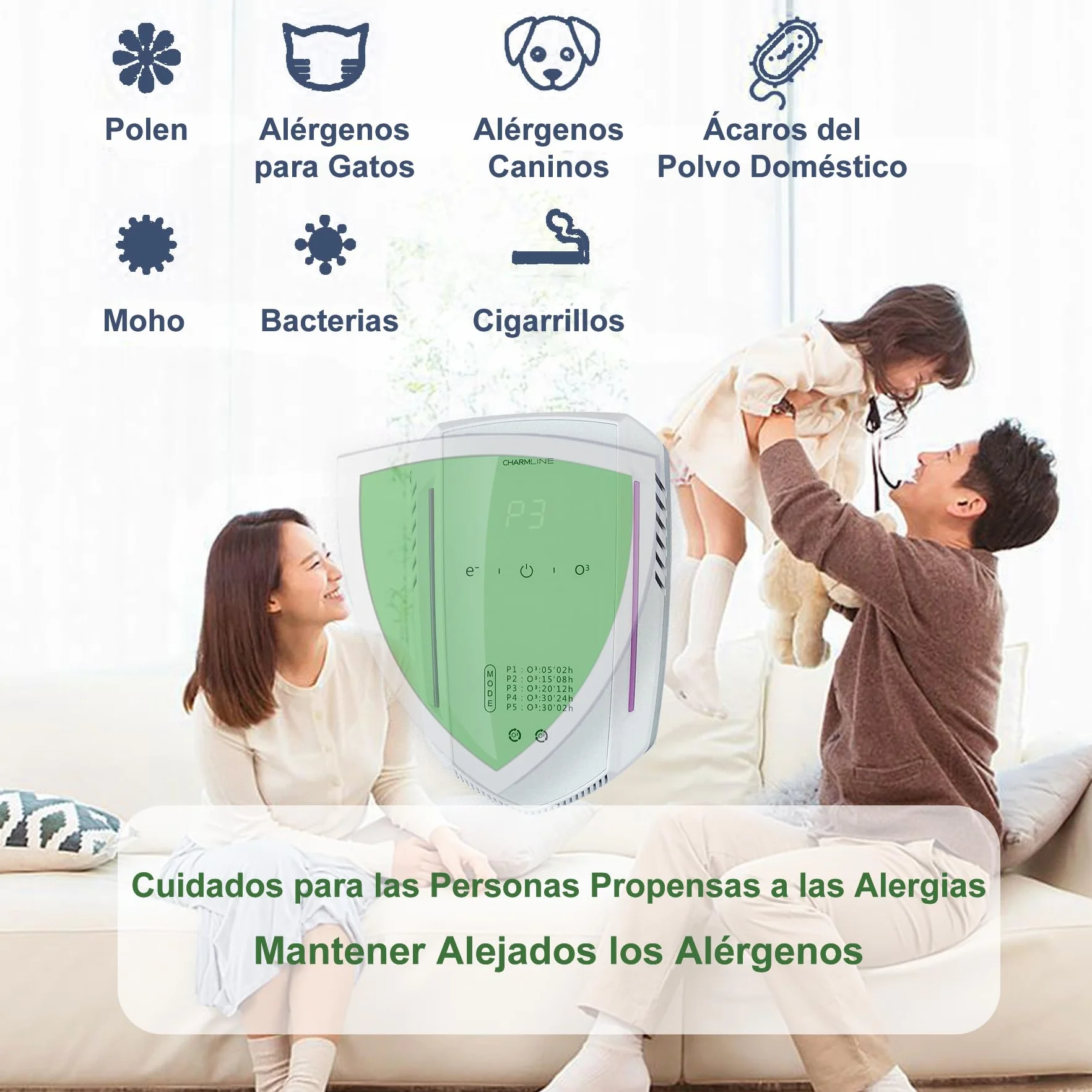Charmline Purificador de Aire con Ozono e Iones Negativos, Eliminador de Olores, Generador de Ozono para Hogar