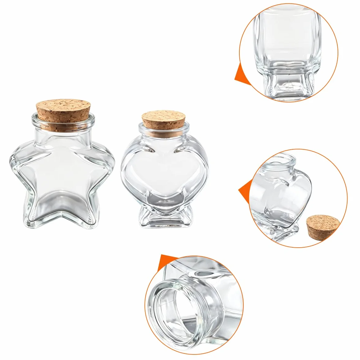 Huba 2 tarros decorativos en forma de corazón, pequeñas botellas de cristal decorativas con tapa de corcho para manualidades, decoración