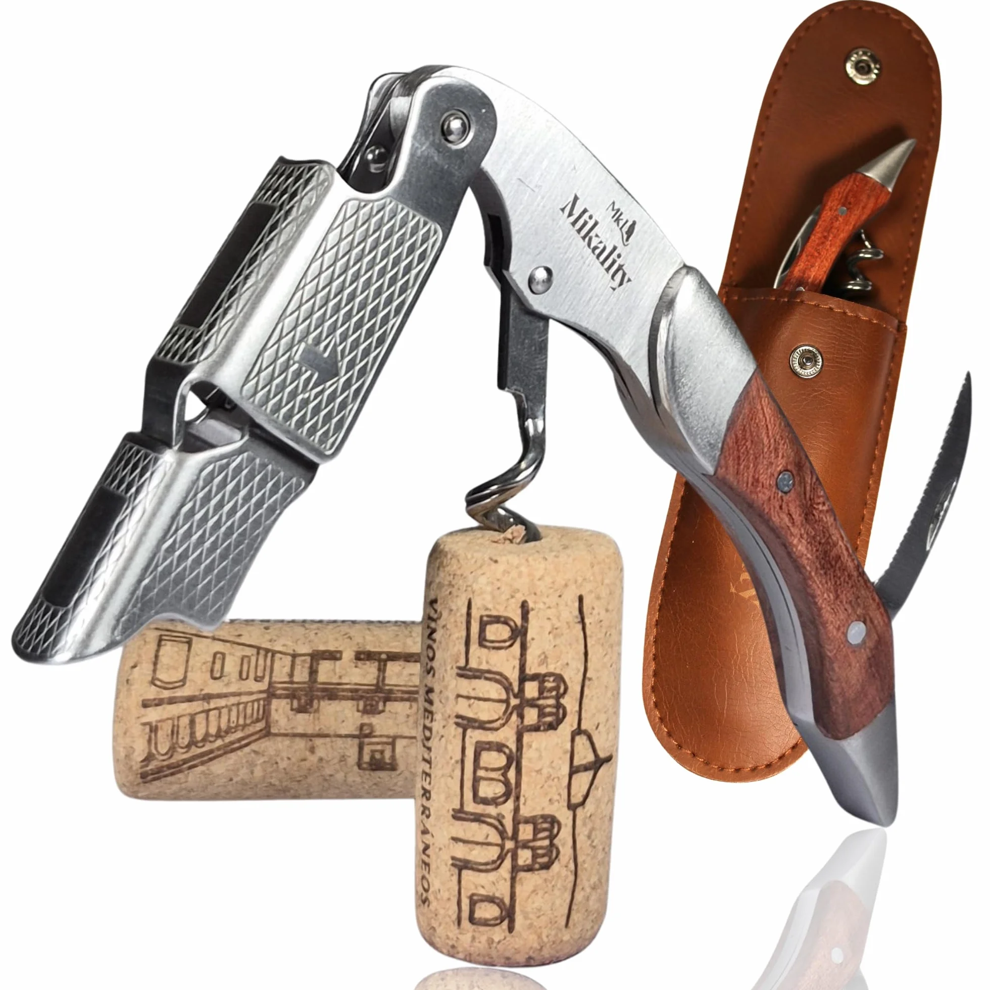 Abridor De Vino con funda, Sacacorchos Camarero, De Acero Inoxidable y Madera, Cuchilla Dentada, Abrebotellas, Accesorios De Vino profesional, Regalos, Cocina y Bar