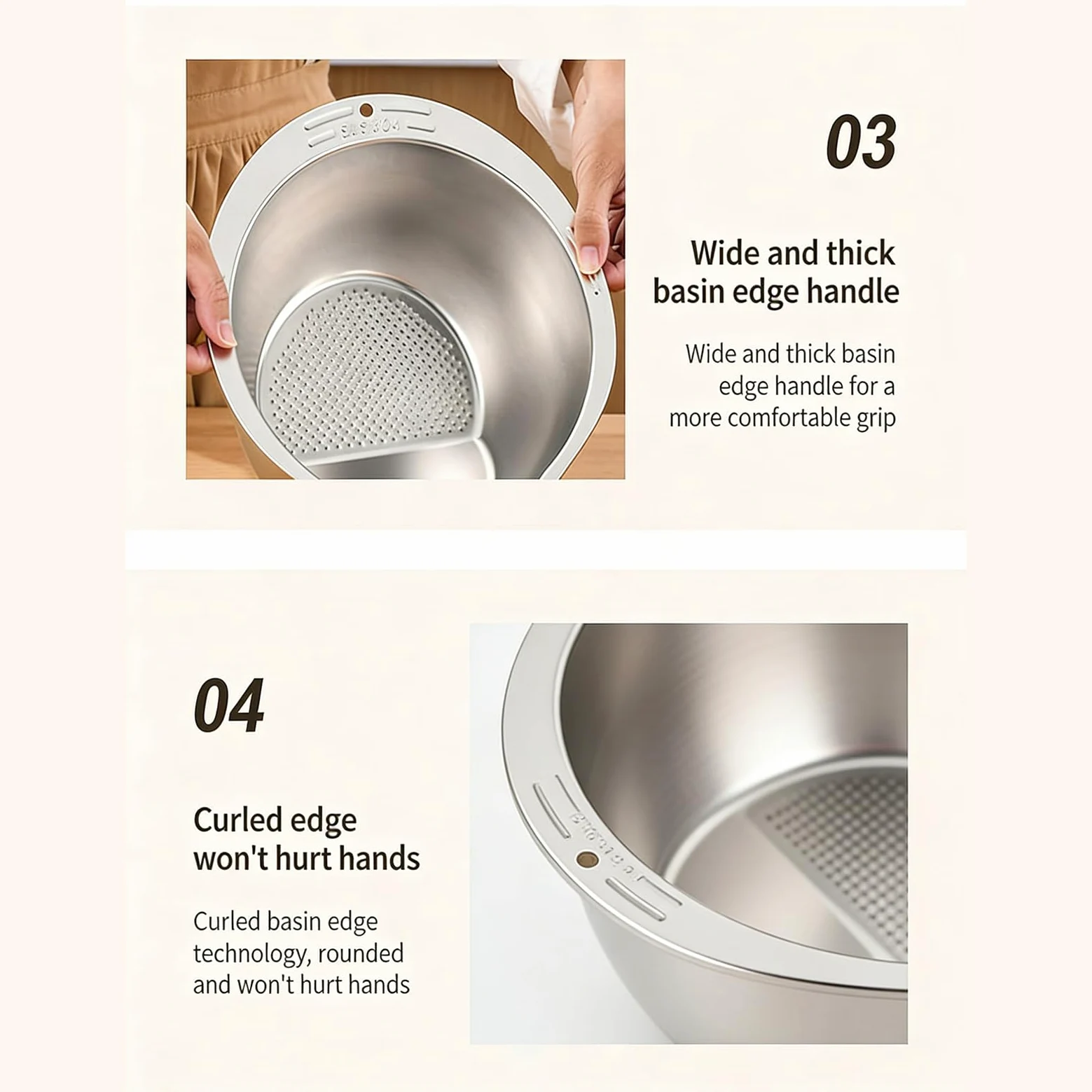 Cuenco Colador para Lavar Arroz Juego de Placa Picadora de Acero Inoxidable | Rallador de Ajo de Acero Inoxidable para Cocina Restaurante Verduras Frutas Jengibre Cebolleta