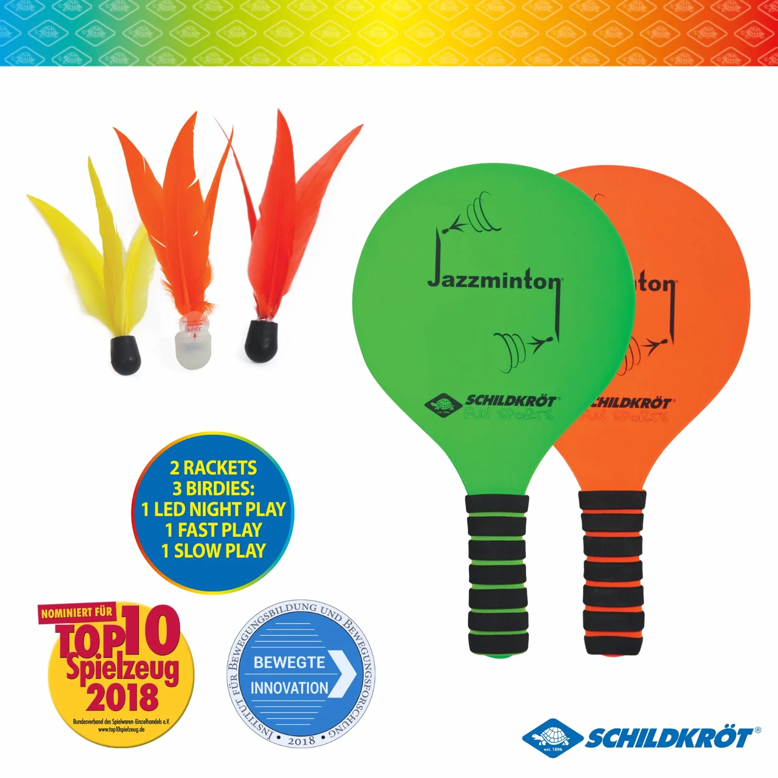 Schildkröt Jazzminton 970155 - Juego de 2 Raquetas, 3 Bolas LED para Jugar por la Noche, Juego de Bolas de Playa, Gran diversión para jóvenes y Mayores