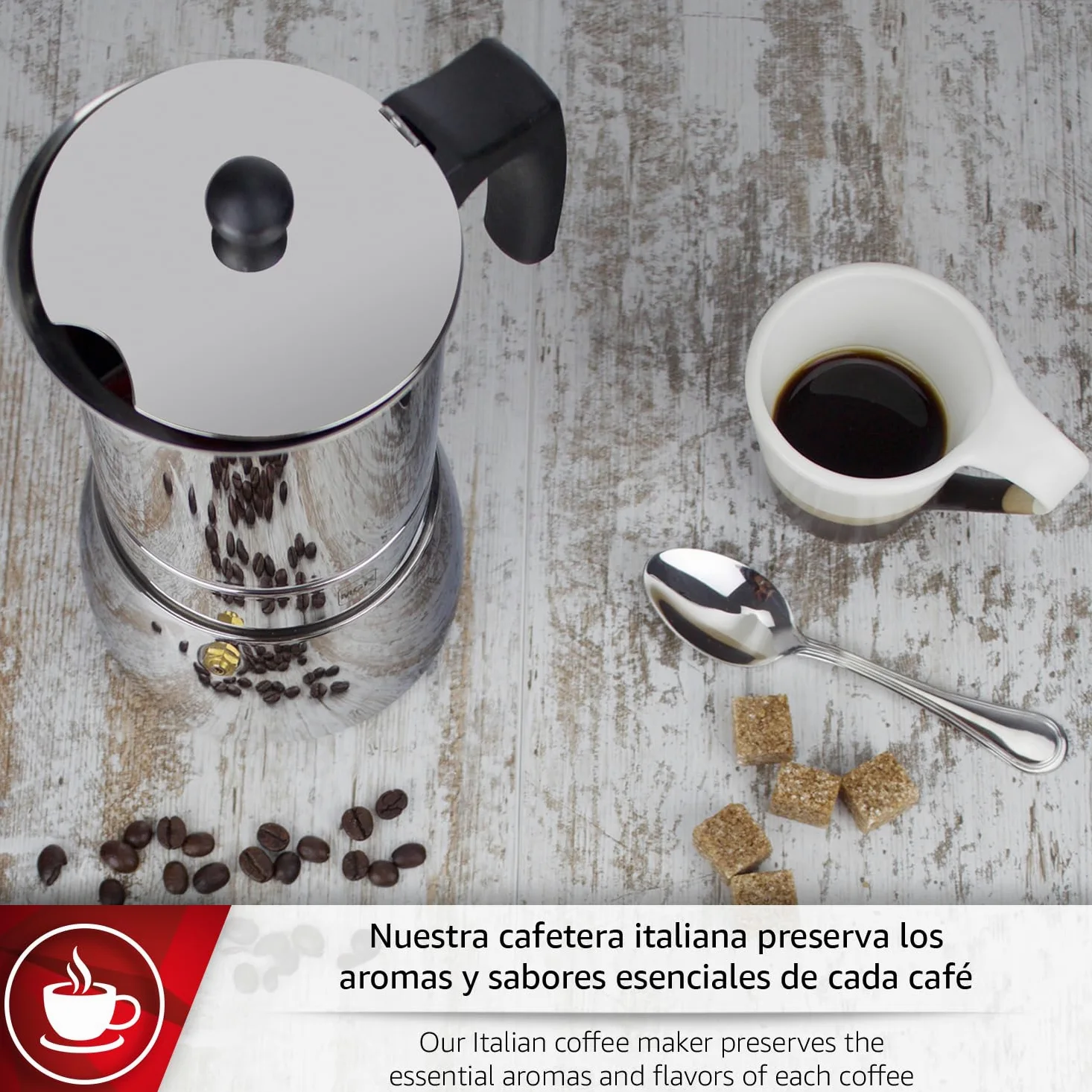 MAGEFESA Genova - Cafetera Italiana de 10 Tazas, 500ml, Acero Inoxidable 18/10, Mango Ergonómico, Ahorro de Energía, Todo Tipo de Cocinas, Inducción
